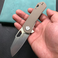 KUBEY KU332K Duroc Liner Lock Flipper Folding Knife Tan G10 Handle 2.91" Blasted Stonewashed AUS-10