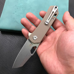 KUBEY KU332K Duroc Liner Lock Flipper Folding Knife Tan G10 Handle 2.91" Blasted Stonewashed AUS-10