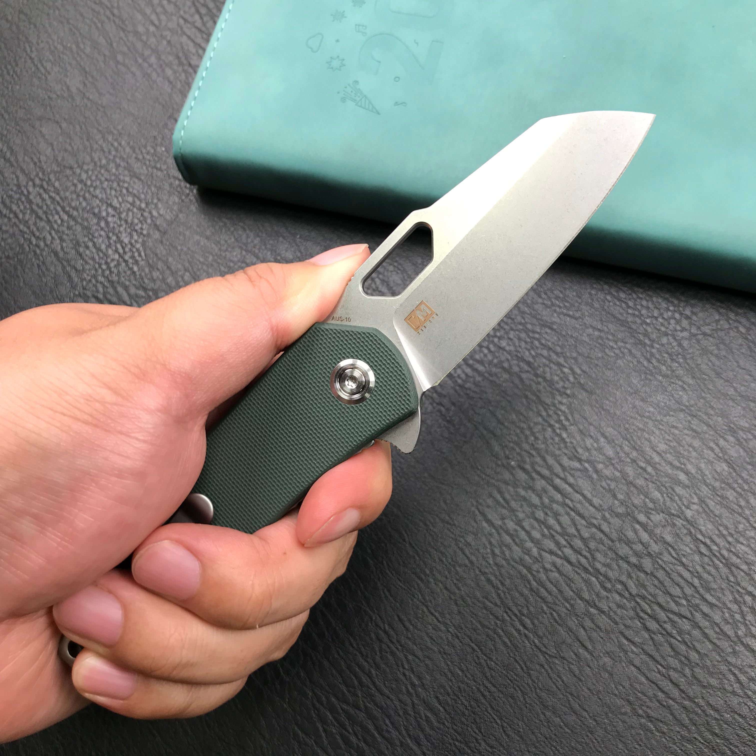 KUBEY KU332G Duroc Liner Lock Flipper Folding Knife OD Green  G10 Handle 2.91" Blasted Stonewashed AUS-10