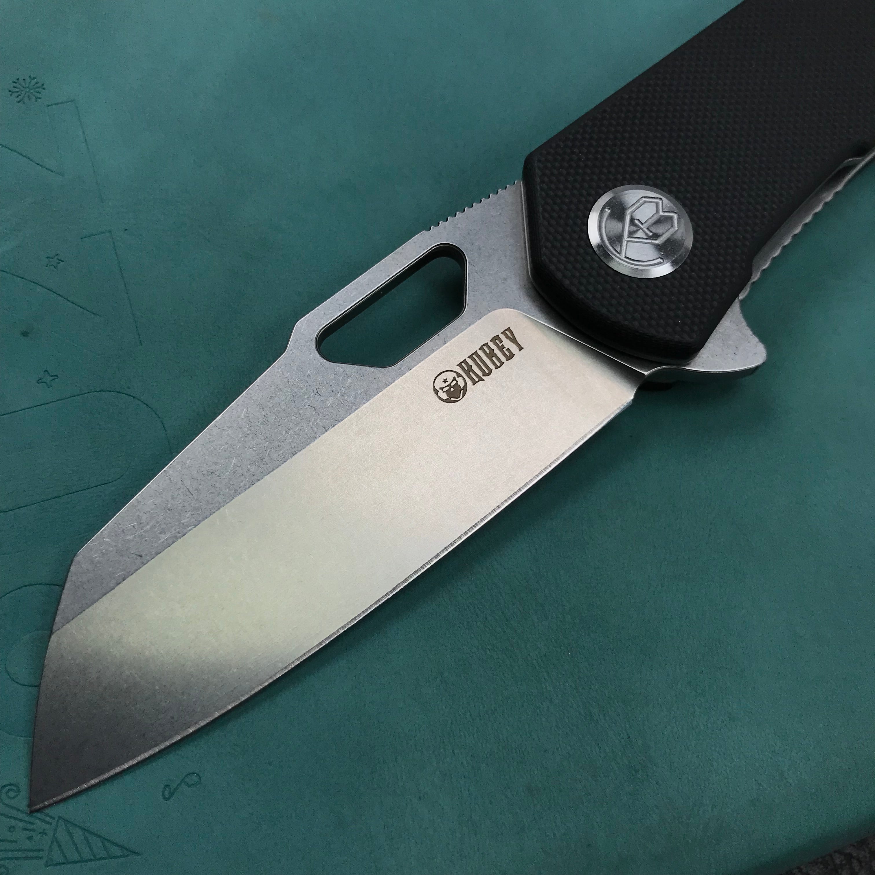 KUBEY KU332I Duroc Liner Lock Flipper Folding Knife Black G10 Handle 2.91" Blasted Stonewashed AUS-10