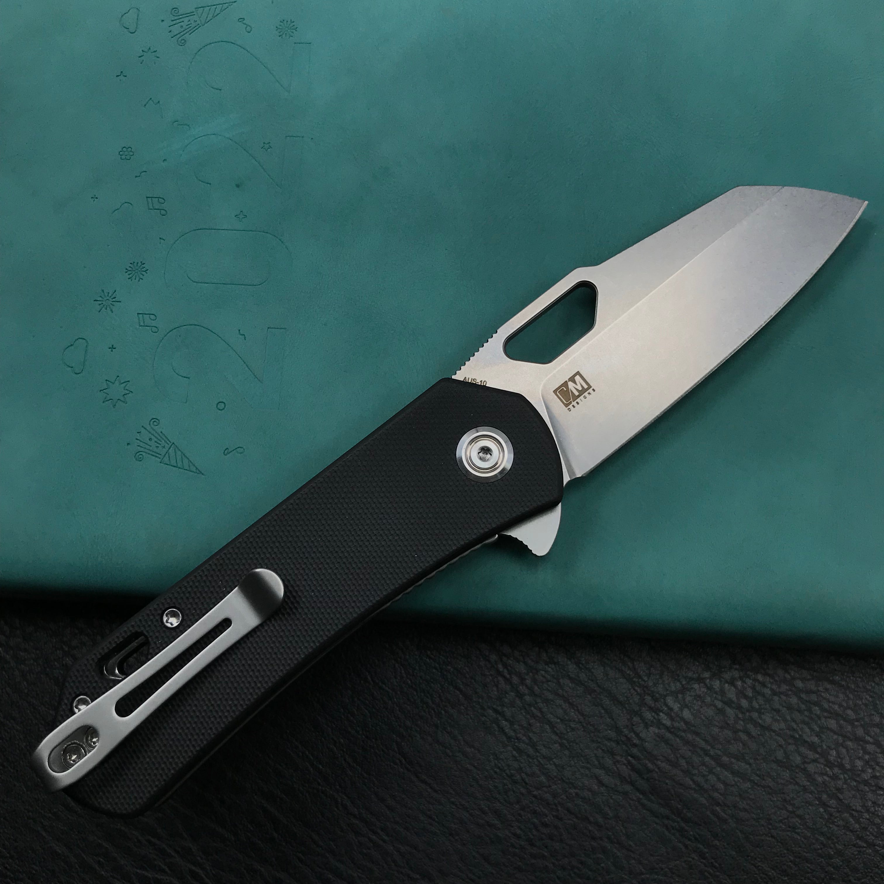 KUBEY KU332I Duroc Liner Lock Flipper Folding Knife Black G10 Handle 2.91" Blasted Stonewashed AUS-10