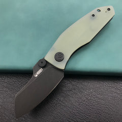 KUBEY KU337C Monsterdog Liner Lock Folding Knife Jade G10 Handle 2.95" Dark Stonewashed 14C28N