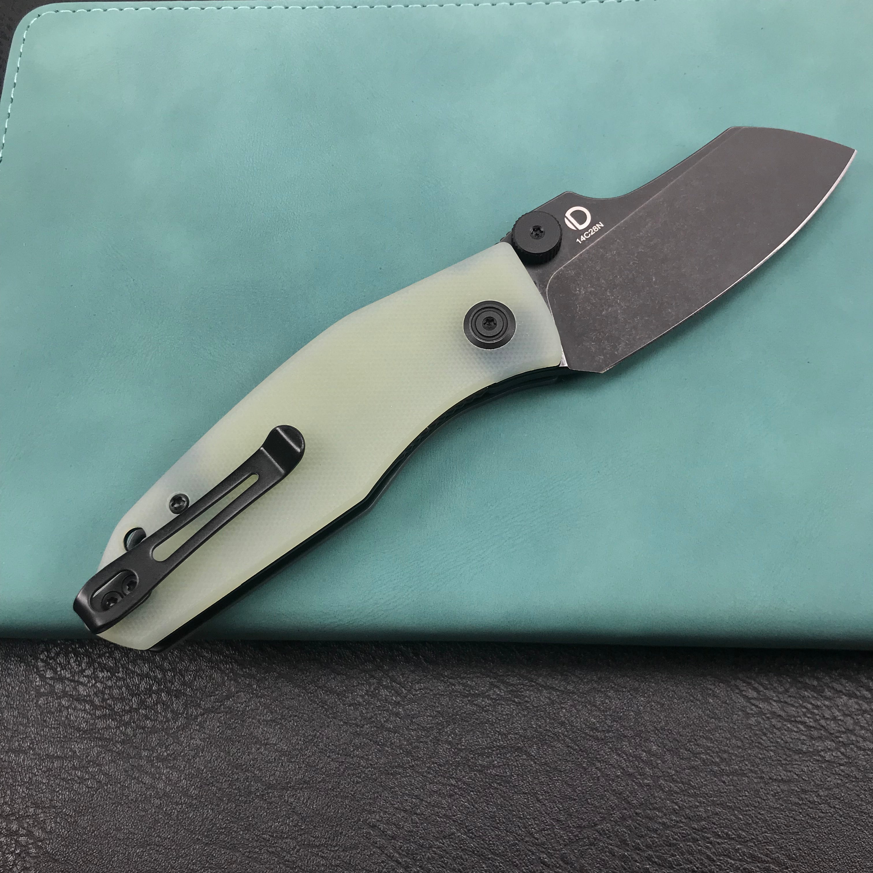 KUBEY KU337C Monsterdog Liner Lock Folding Knife Jade G10 Handle 2.95" Dark Stonewashed 14C28N