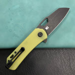 KUBEY KU332H Duroc Liner Lock Flipper Folding Knife Yellow G10 Handle 2.91" Black Stonewashed AUS-10