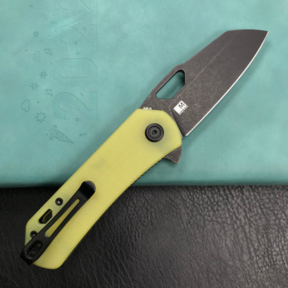 KUBEY KU332H Duroc Liner Lock Flipper Folding Knife Yellow G10 Handle 2.91" Black Stonewashed AUS-10