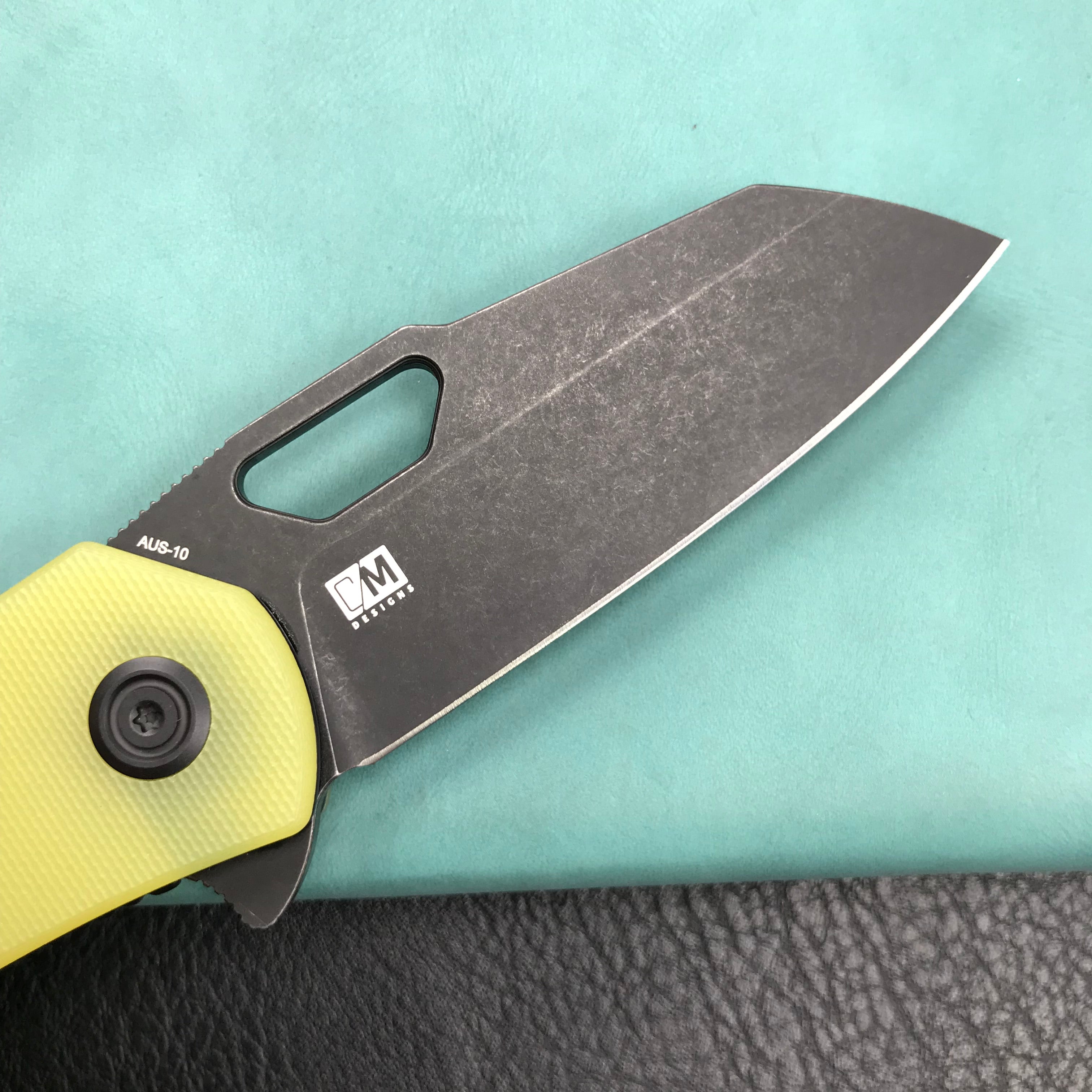 KUBEY KU332H Duroc Liner Lock Flipper Folding Knife Yellow G10 Handle 2.91" Black Stonewashed AUS-10