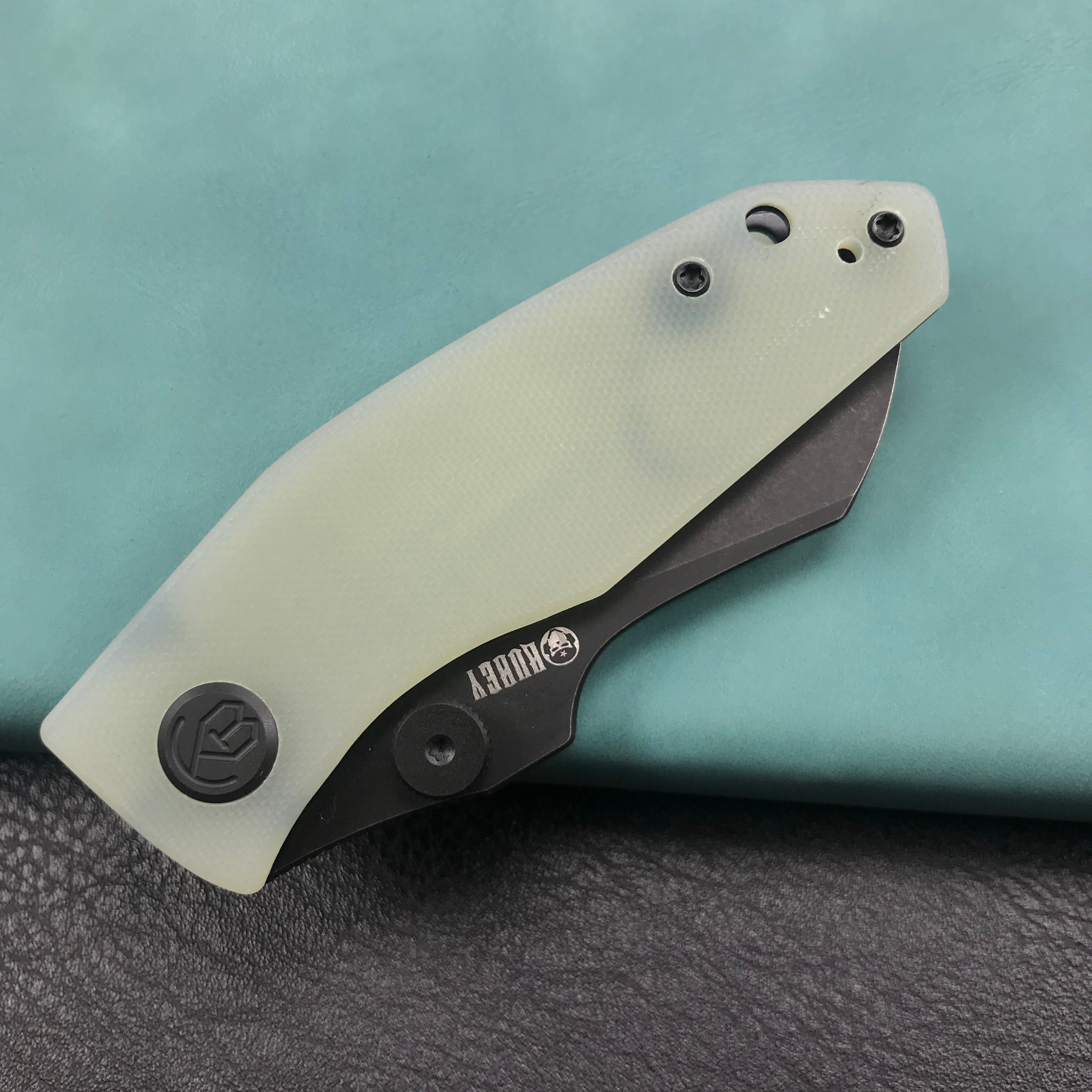 KUBEY KU337C Monsterdog Liner Lock Folding Knife Jade G10 Handle 2.95" Dark Stonewashed 14C28N