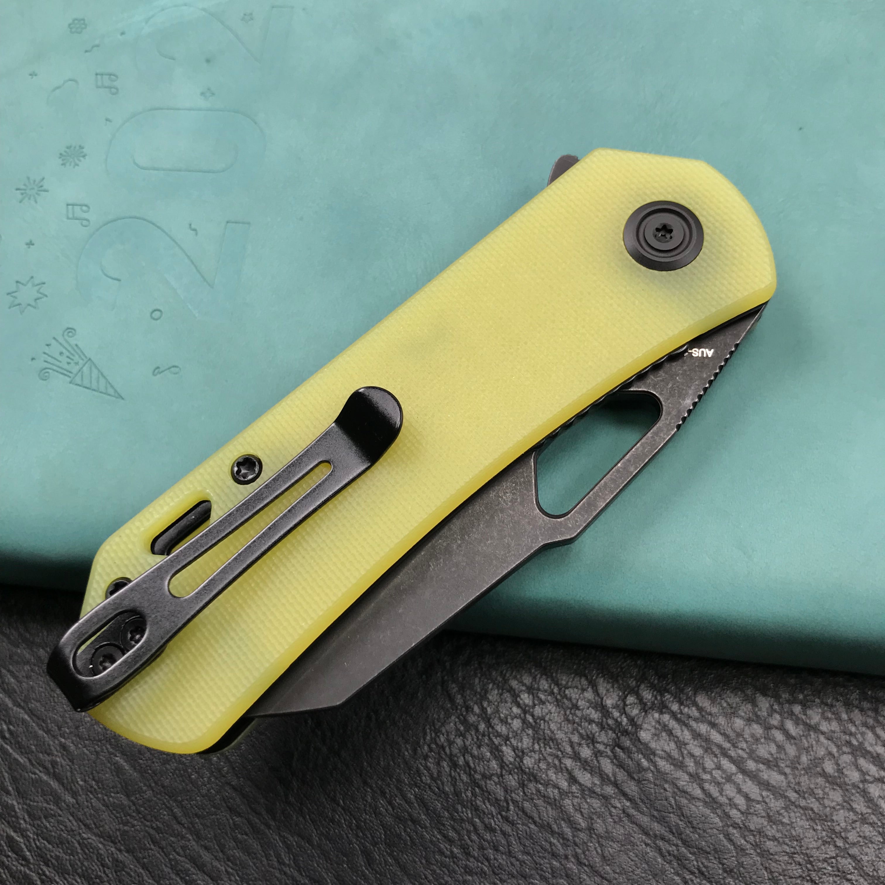 KUBEY KU332H Duroc Liner Lock Flipper Folding Knife Yellow G10 Handle 2.91" Black Stonewashed AUS-10