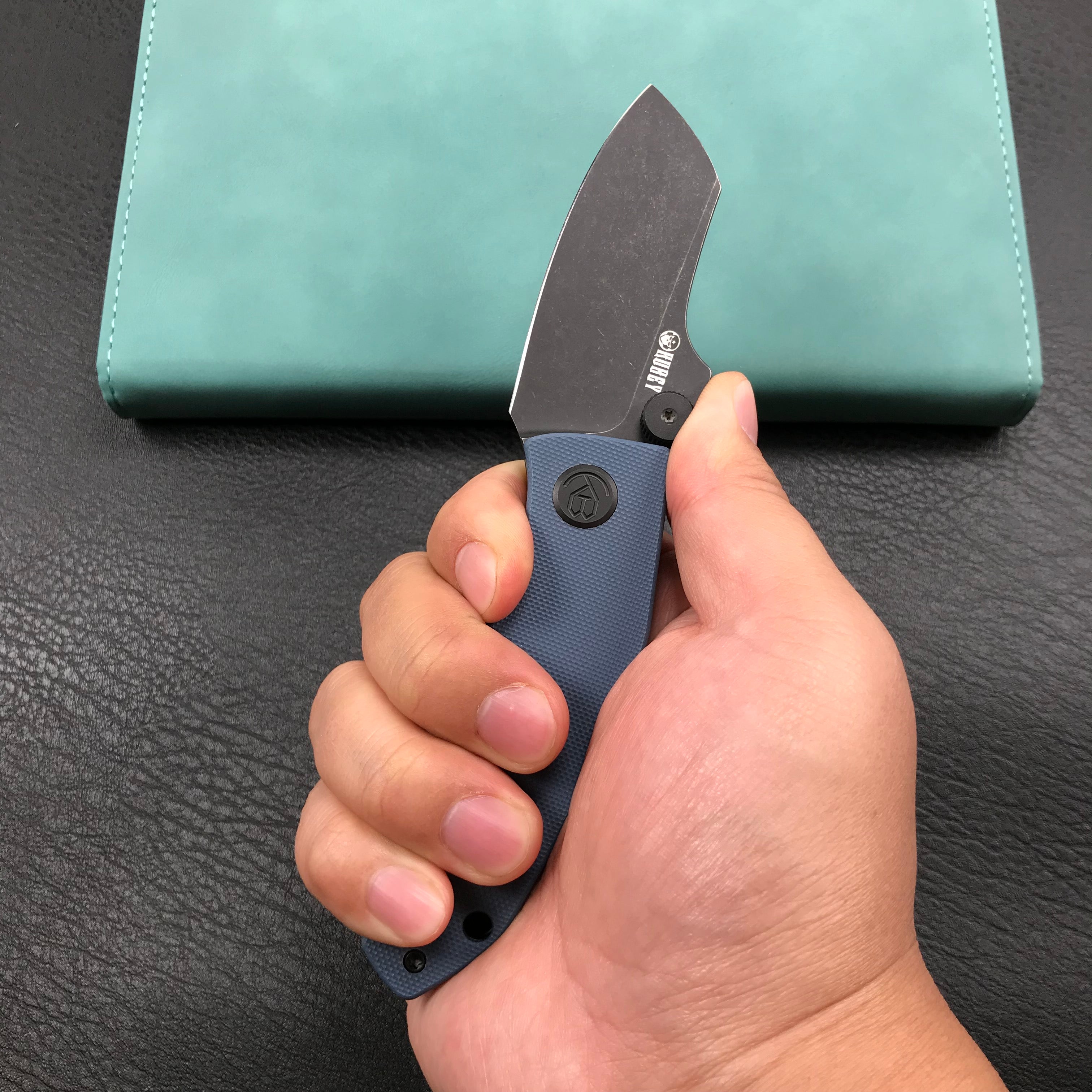 KUBEY KU337B Monsterdog Folding Knife Denim Blue G10 Handle(2.95" Dark Stonewashed14C28N)