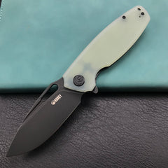 KUBEY KU322E Liner Lock Flipper Folding Knife Jade G10 Handle 3.39" Dark Stonewashed D2