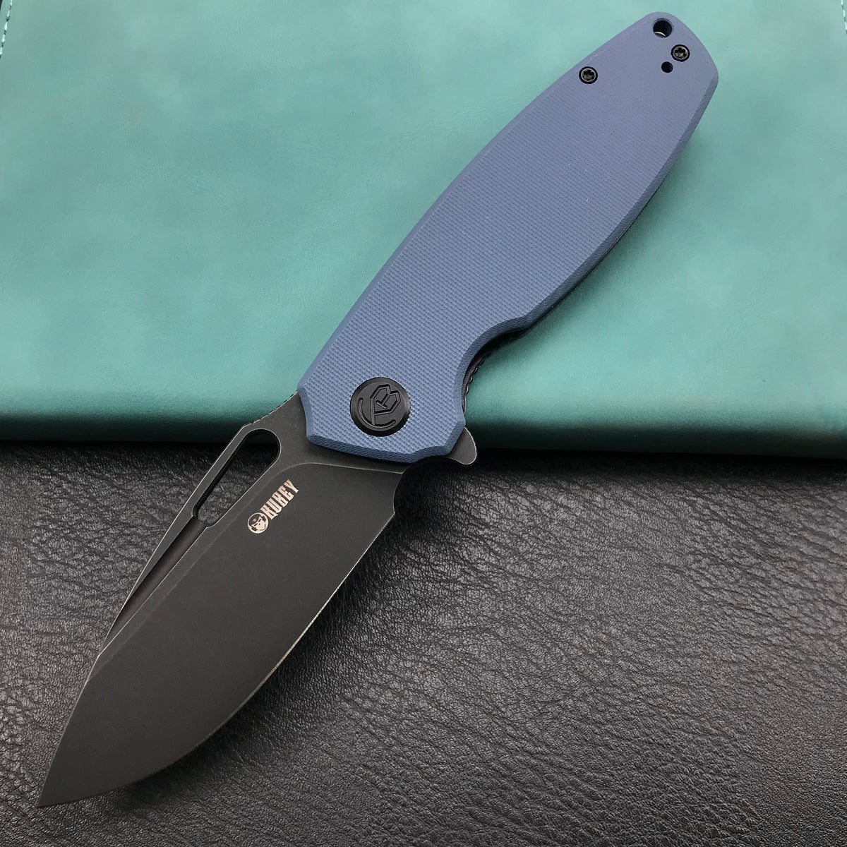 KUBEY KU322F Liner Lock Flipper Folding Knife Denim Blue G10 Handle 3.39" Dark Stonewashed D2