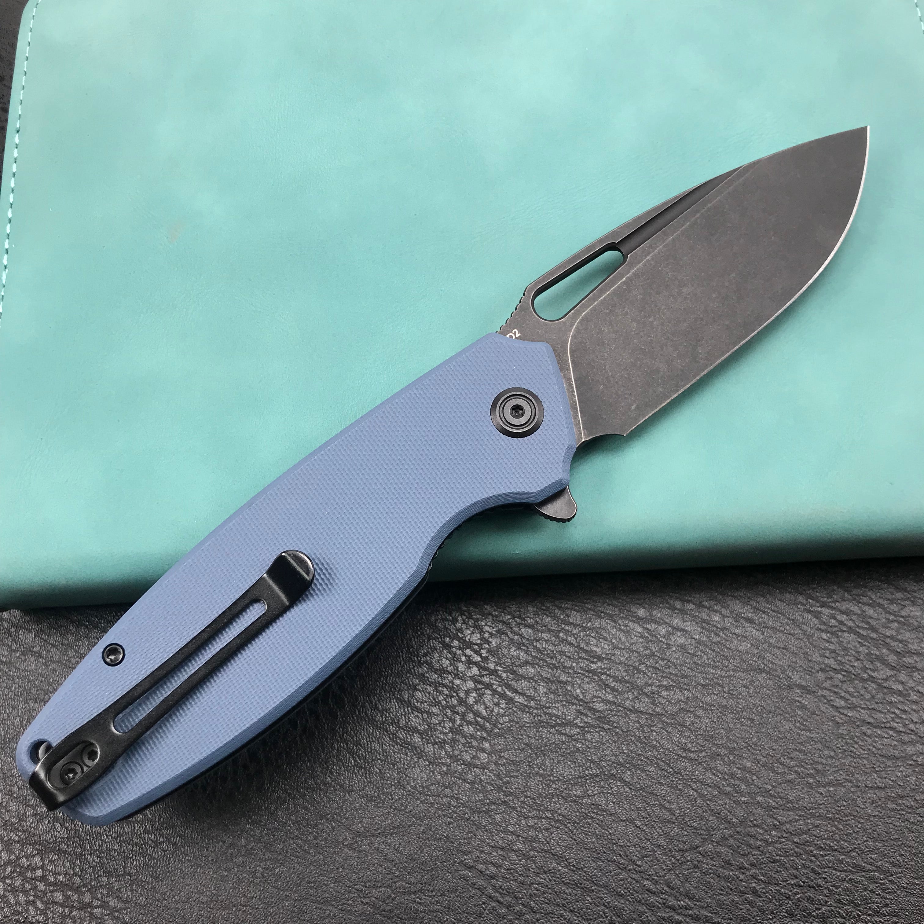 KUBEY KU322F Liner Lock Flipper Folding Knife Denim Blue G10 Handle 3.39" Dark Stonewashed D2