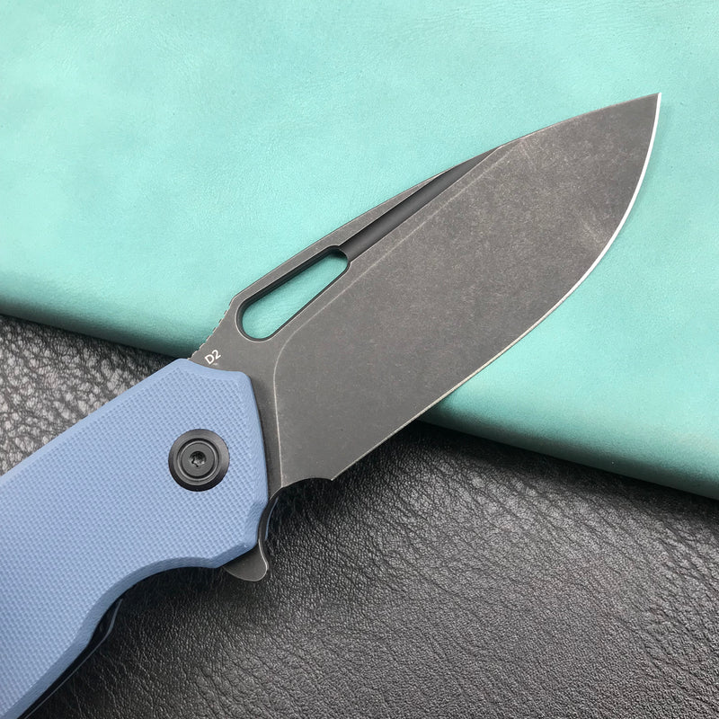 KUBEY KU322F Liner Lock Flipper Folding Knife Denim Blue G10 Handle 3.39" Dark Stonewashed D2