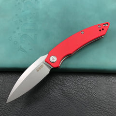 KUBEY KU333F Leaf Liner Lock Front Flipper Folding Knife Red G10 Handle 2.99" Bead Blasted AUS-10