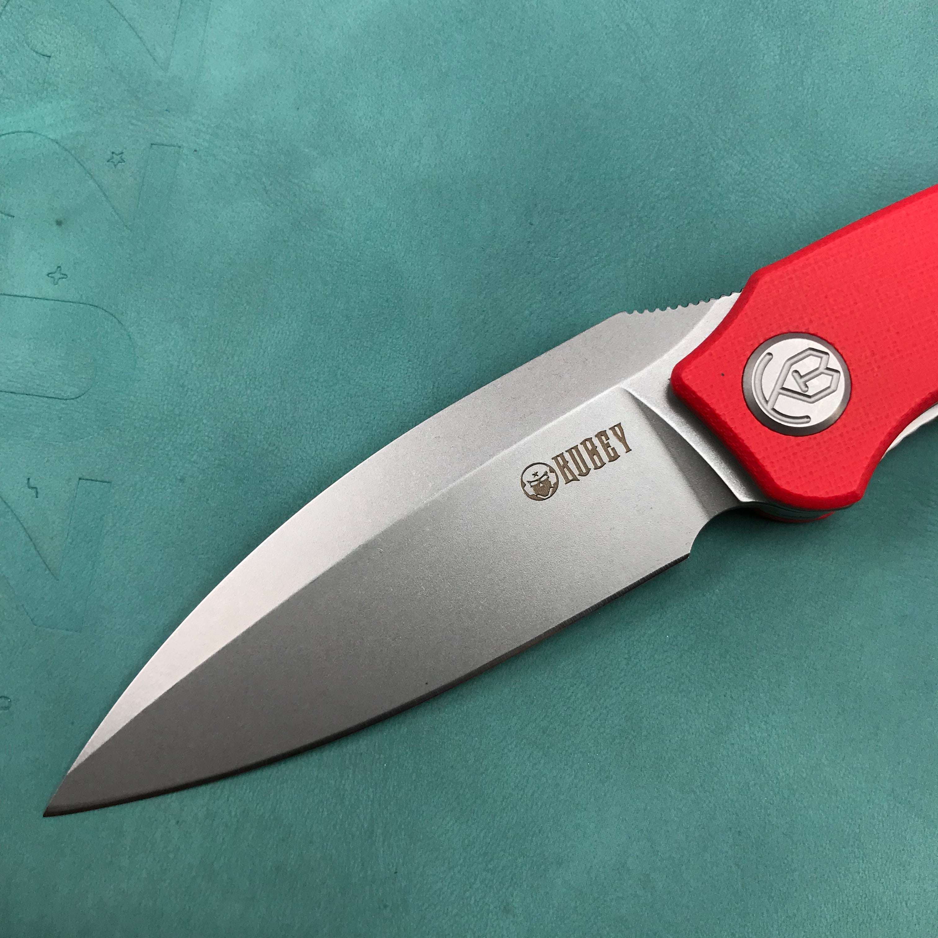 KUBEY KU333F Leaf Liner Lock Front Flipper Folding Knife Red G10 Handle 2.99" Bead Blasted AUS-10