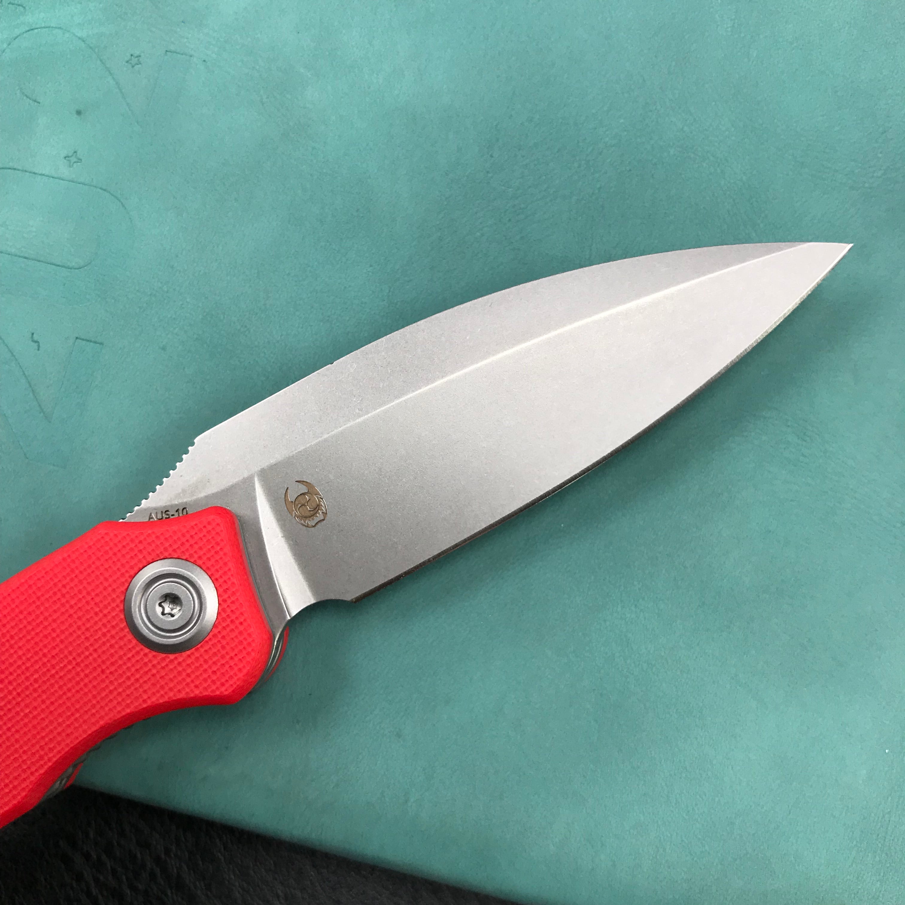 KUBEY KU333F Leaf Liner Lock Front Flipper Folding Knife Red G10 Handle 2.99" Bead Blasted AUS-10