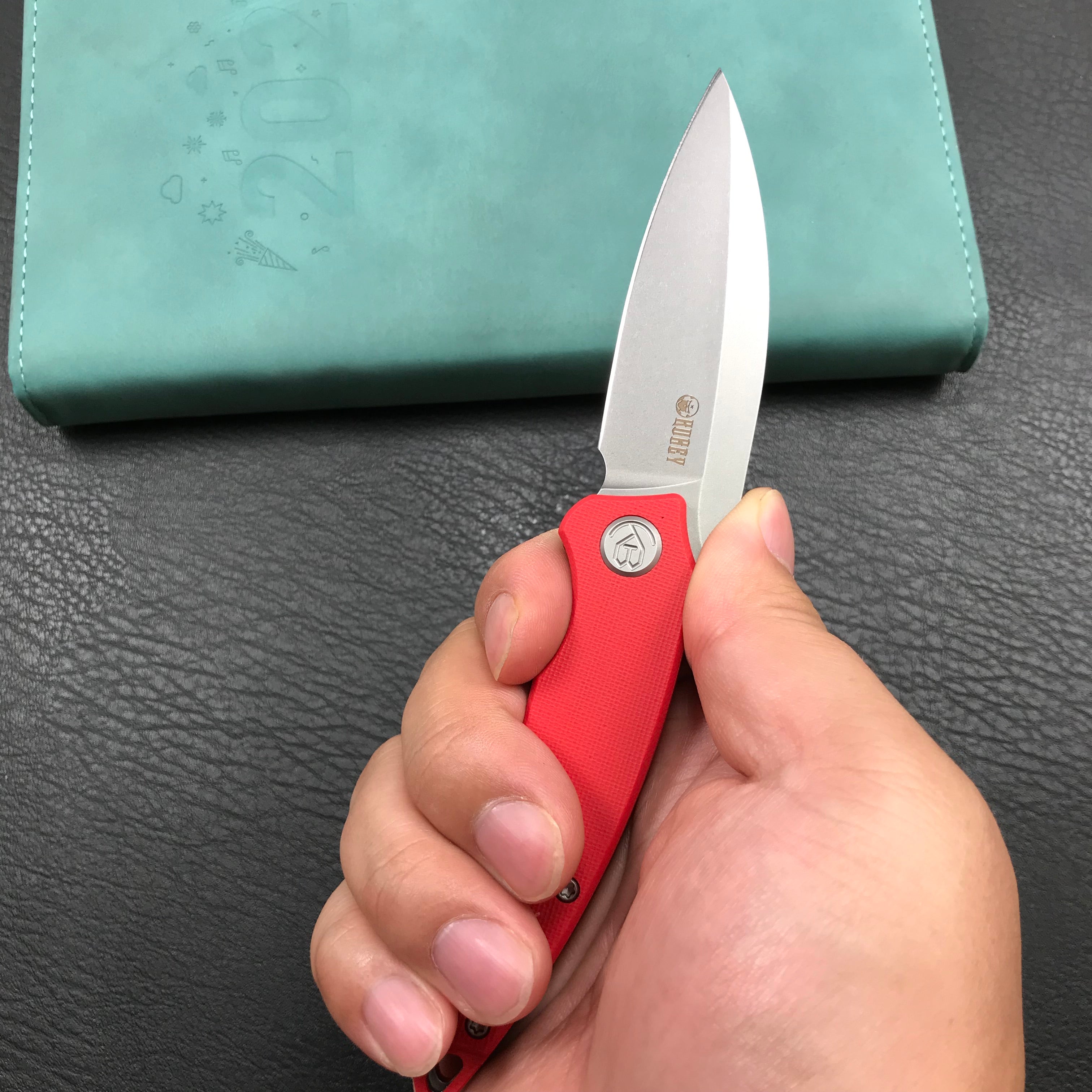 KUBEY KU333F Leaf Liner Lock Front Flipper Folding Knife Red G10 Handle 2.99" Bead Blasted AUS-10