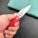 KUBEY KU333F Leaf Liner Lock Front Flipper Folding Knife Red G10 Handle 2.99" Bead Blasted AUS-10