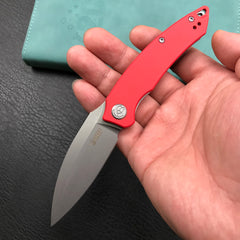 KUBEY KU333F Leaf Liner Lock Front Flipper Folding Knife Red G10 Handle 2.99" Bead Blasted AUS-10