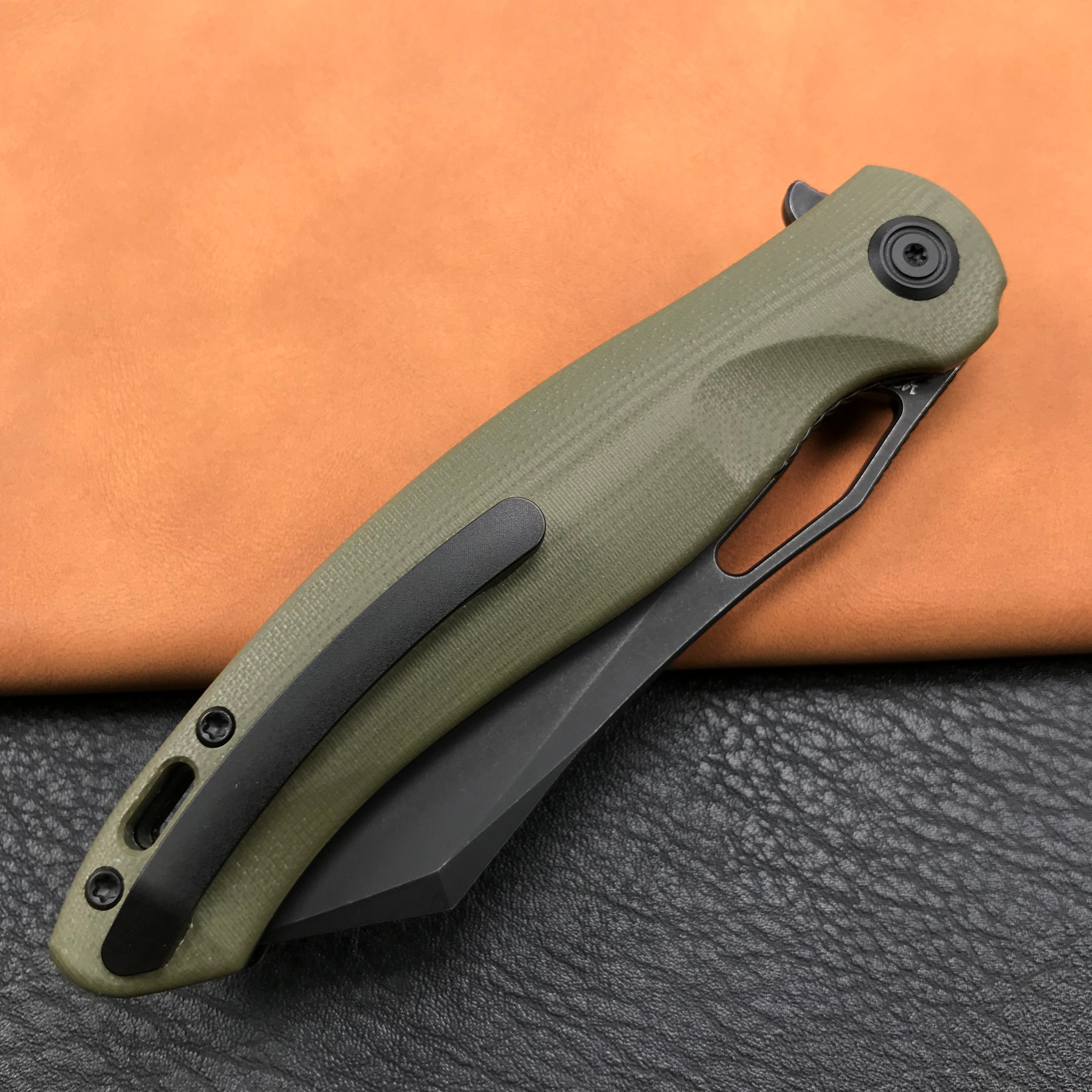 KUBEY KB239F Drake Lliner Lock Folding Knife OD Green G10 Handle 3.74'' Dark Stonewahsed  14C28N