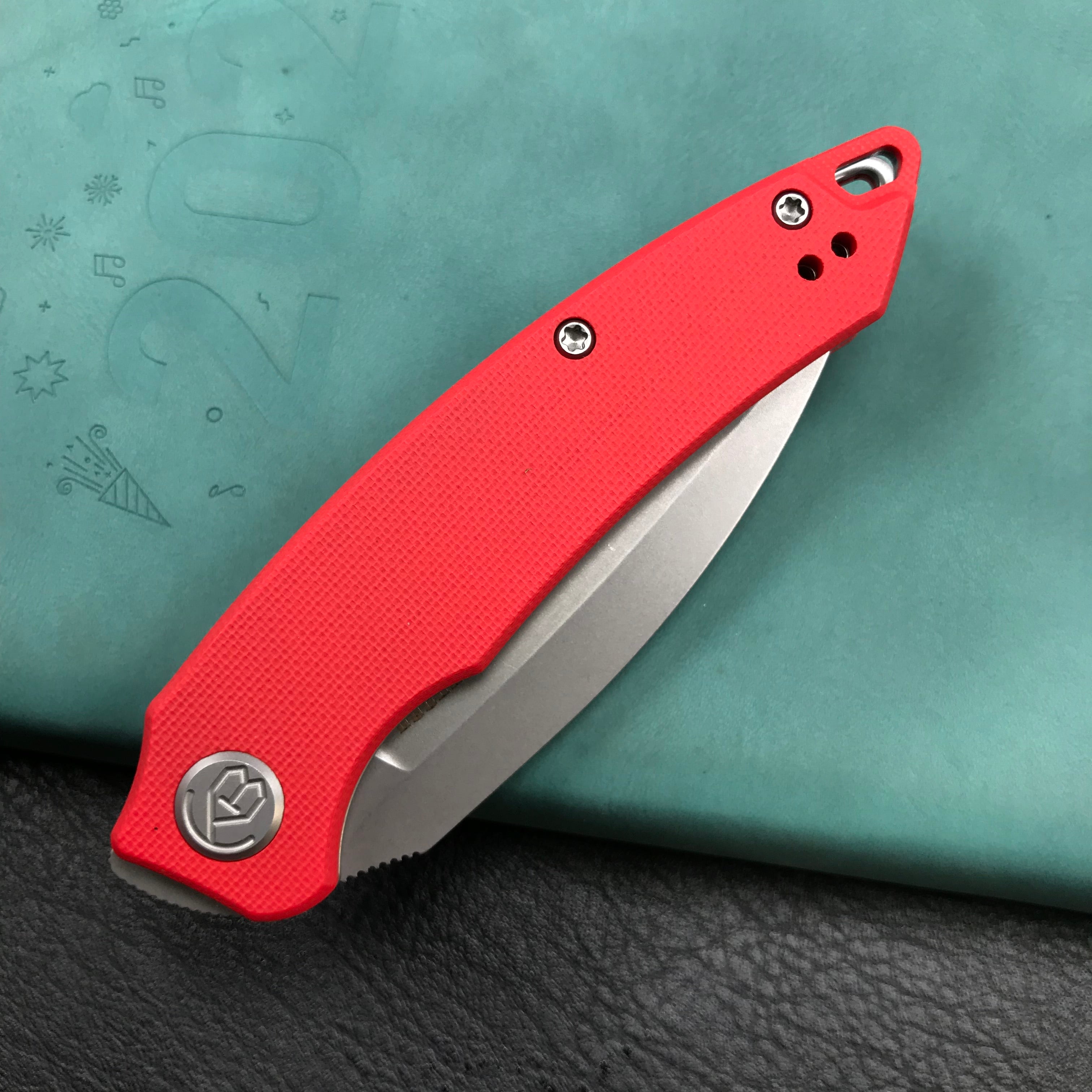 KUBEY KU333F Leaf Liner Lock Front Flipper Folding Knife Red G10 Handle 2.99" Bead Blasted AUS-10