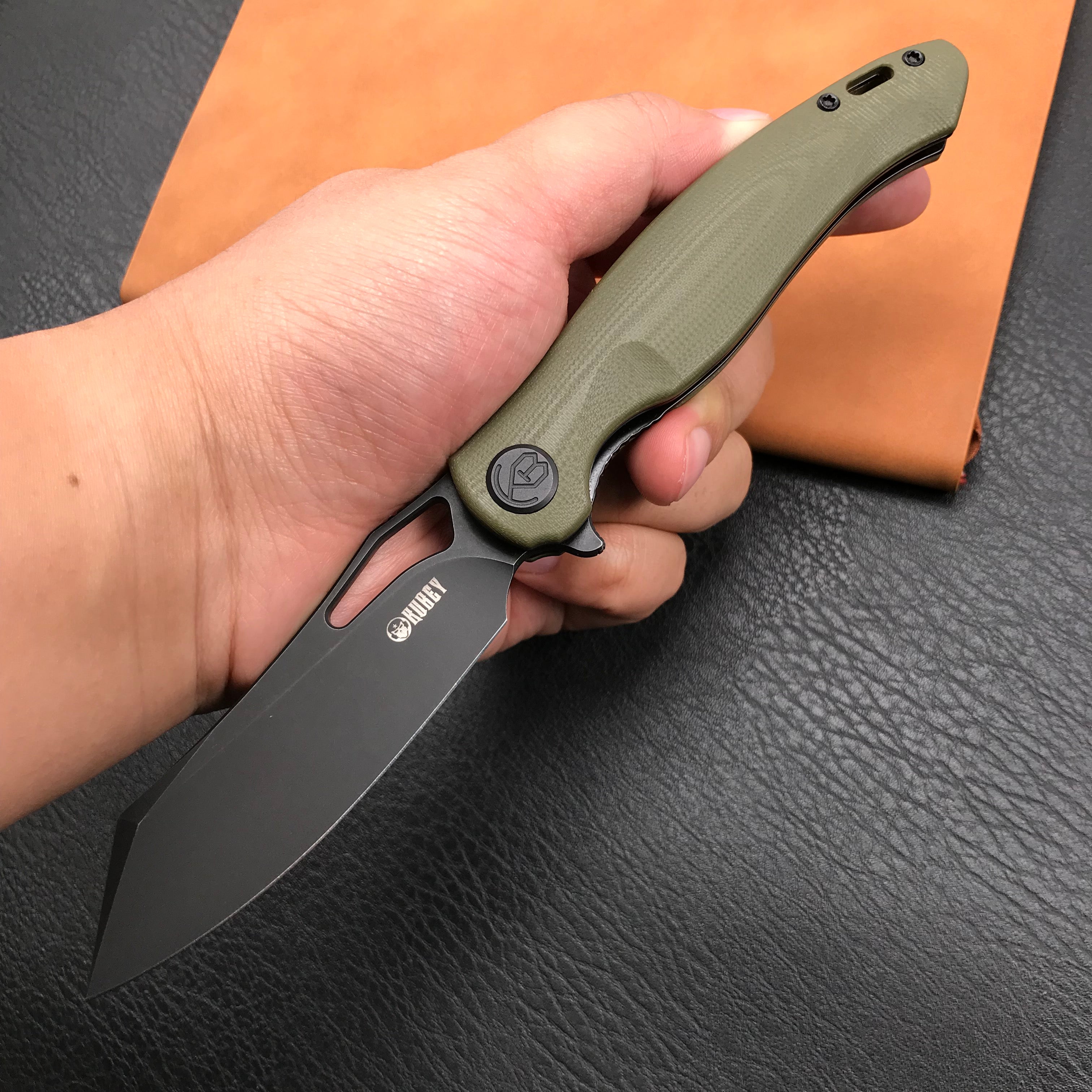 KUBEY KB239F Drake Lliner Lock Folding Knife OD Green G10 Handle 3.74'' Dark Stonewahsed  14C28N