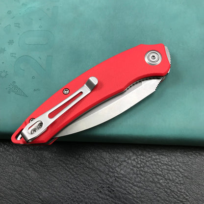 KUBEY KU333F Leaf Liner Lock Front Flipper Folding Knife Red G10 Handle 2.99" Bead Blasted AUS-10