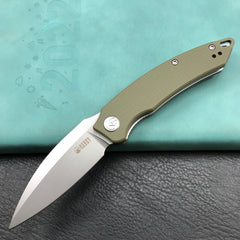 KUBEY KU333E Leaf Liner Lock Front Flipper Folding Knife Green G10 Handle 2.99" Bead Blasted AUS-10