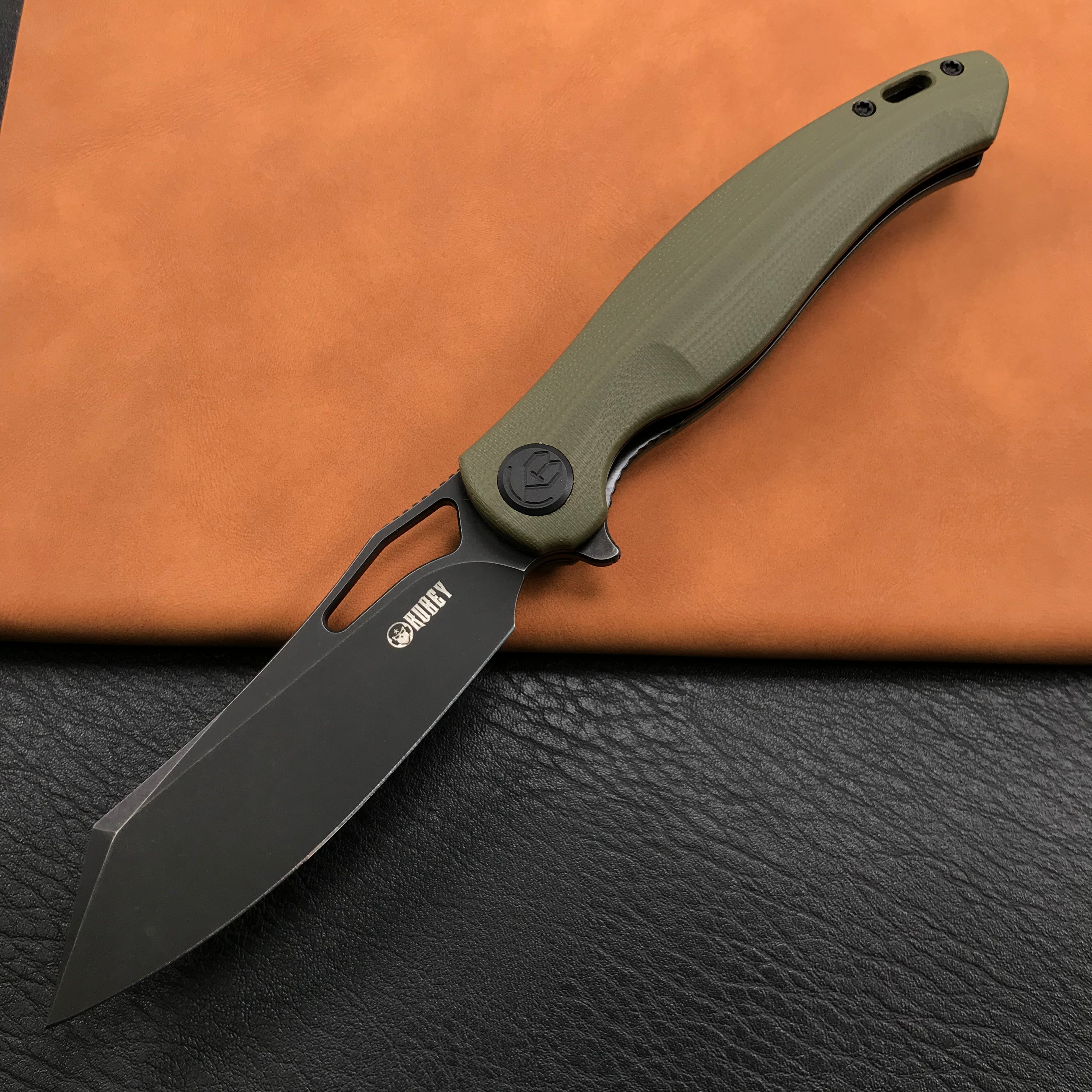 KUBEY KB239F Drake Lliner Lock Folding Knife OD Green G10 Handle 3.74'' Dark Stonewahsed  14C28N