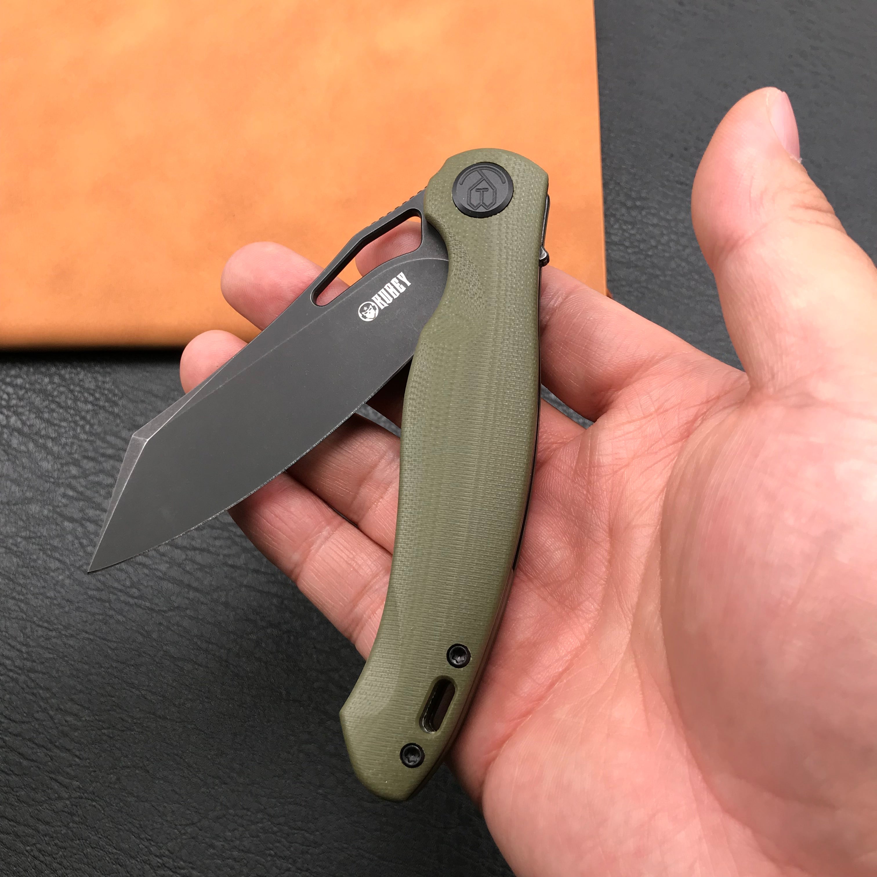 KUBEY KB239F Drake Lliner Lock Folding Knife OD Green G10 Handle 3.74'' Dark Stonewahsed  14C28N