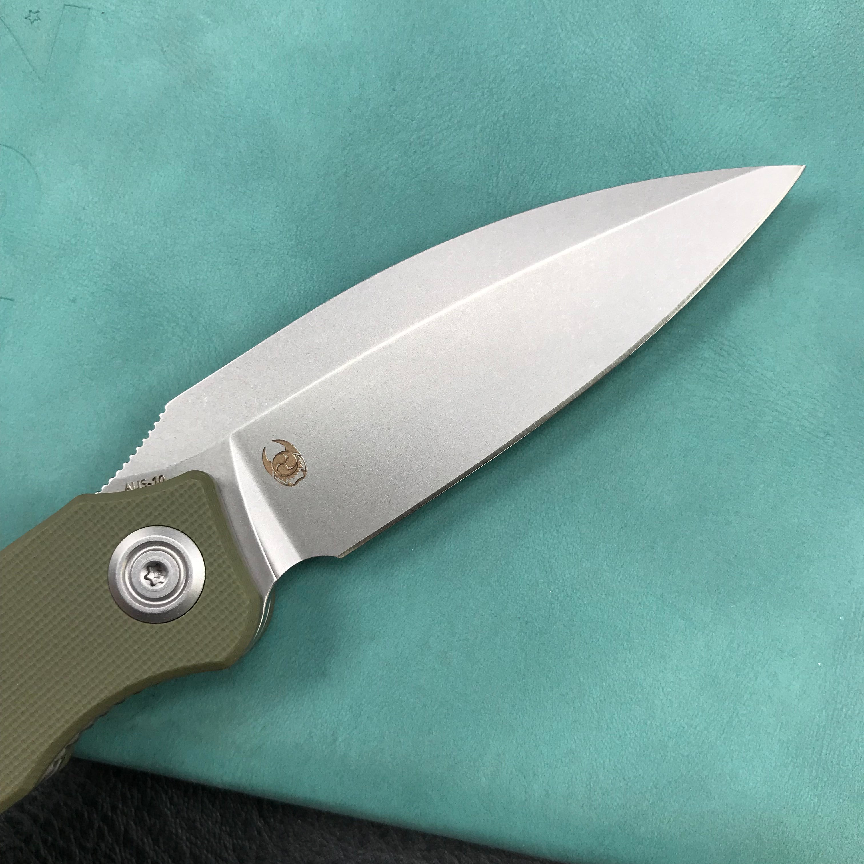 KUBEY KU333E Leaf Liner Lock Front Flipper Folding Knife Green G10 Handle 2.99" Bead Blasted AUS-10