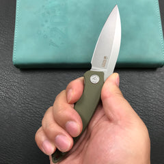 KUBEY KU333E Leaf Liner Lock Front Flipper Folding Knife Green G10 Handle 2.99" Bead Blasted AUS-10