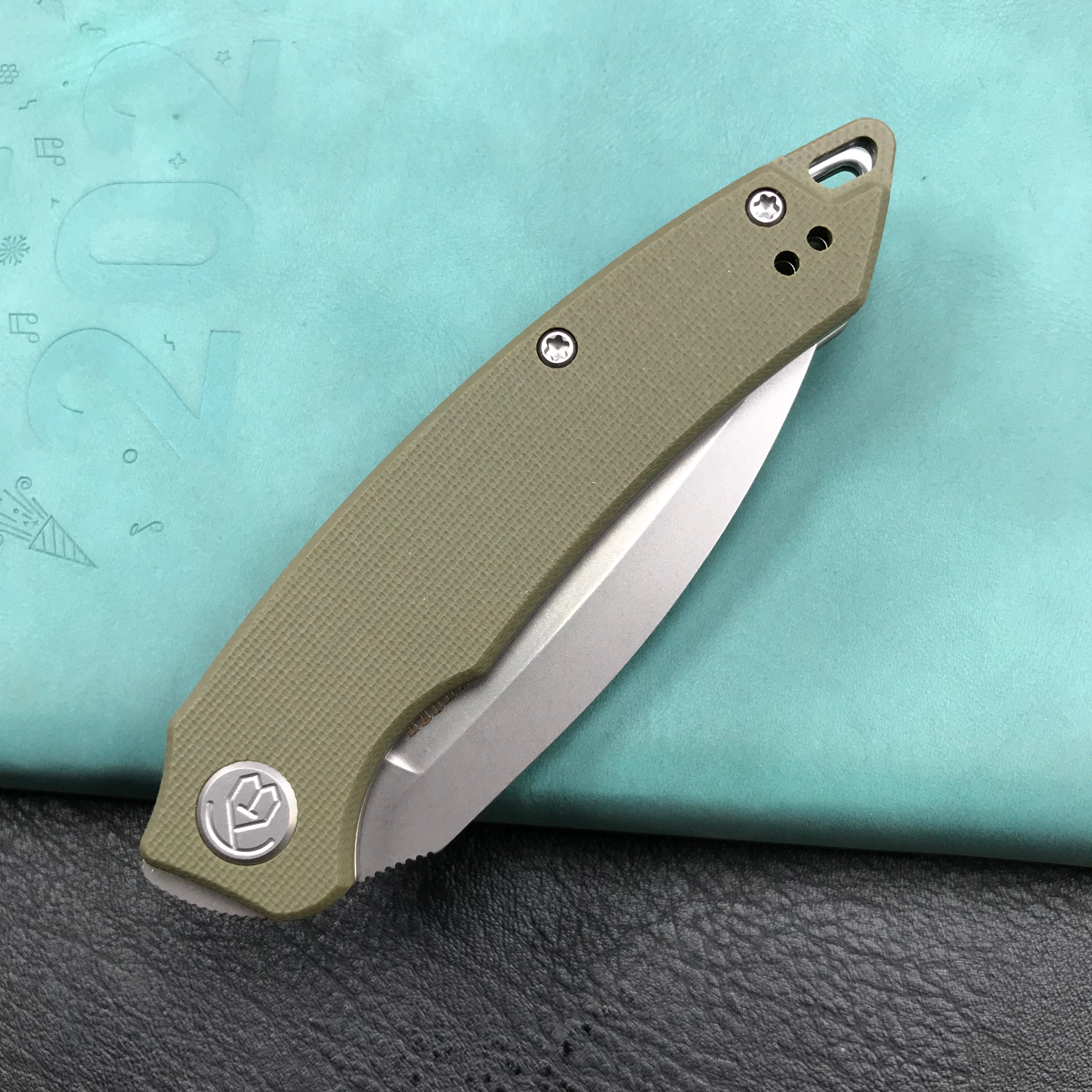 KUBEY KU333E Leaf Liner Lock Front Flipper Folding Knife Green G10 Handle 2.99" Bead Blasted AUS-10