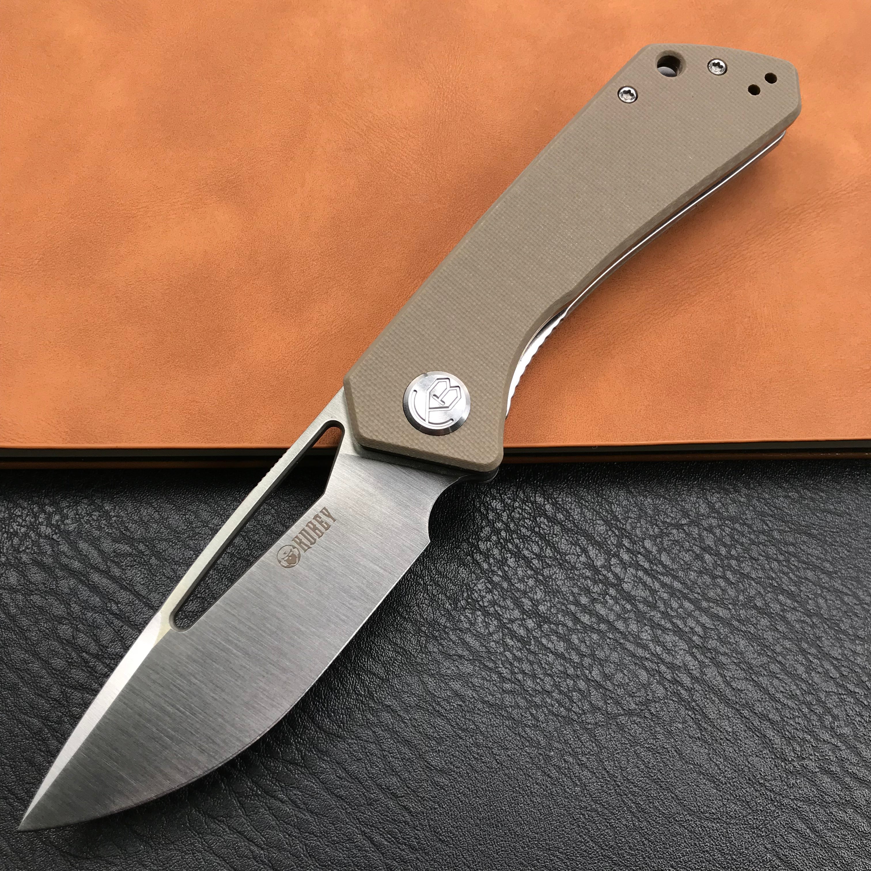 KUBEY KU331F Front Flipper EDC Pocket Folding Knife Tan G10 Handle 3.27" Satin D2