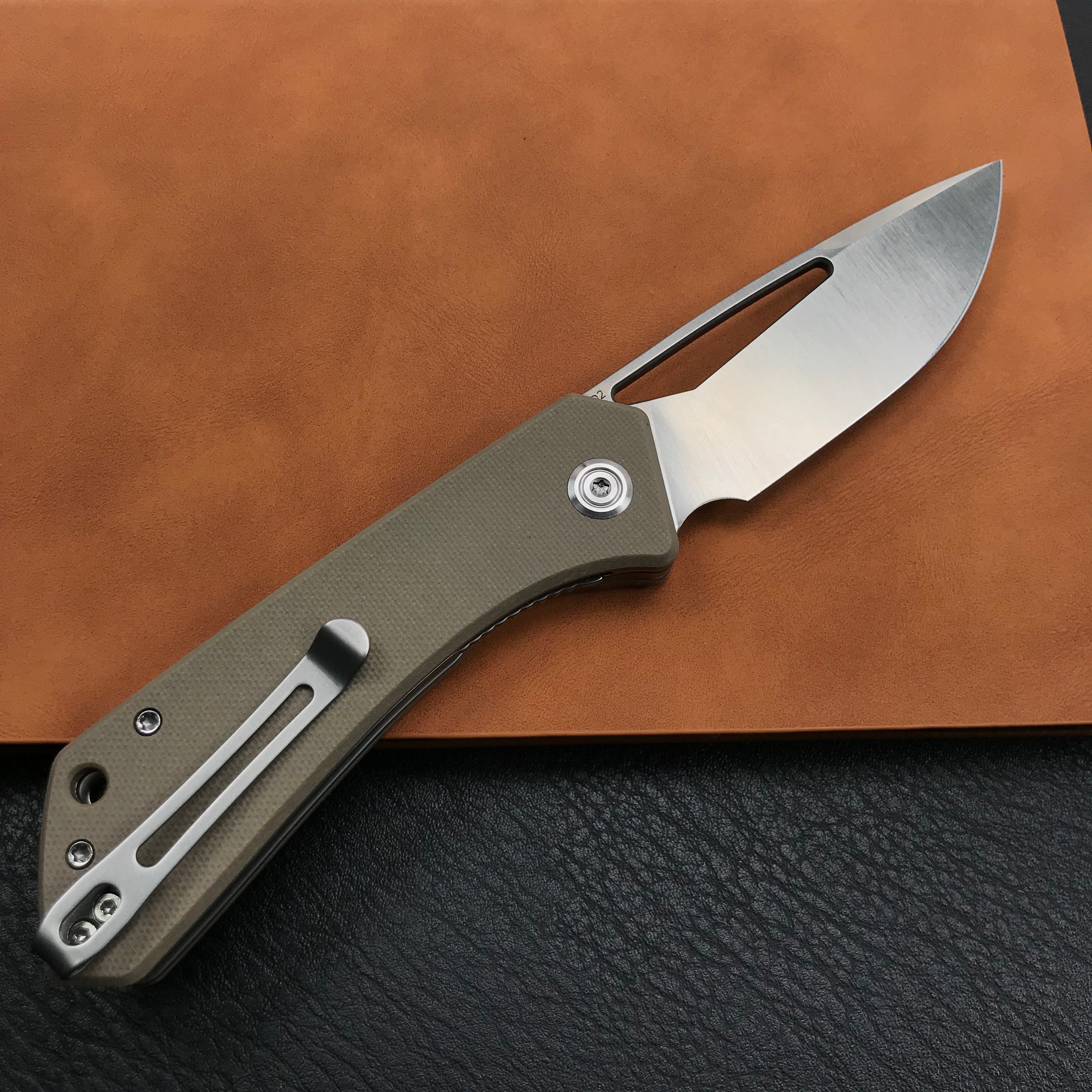 KUBEY KU331F Front Flipper EDC Pocket Folding Knife Tan G10 Handle 3.27" Satin D2