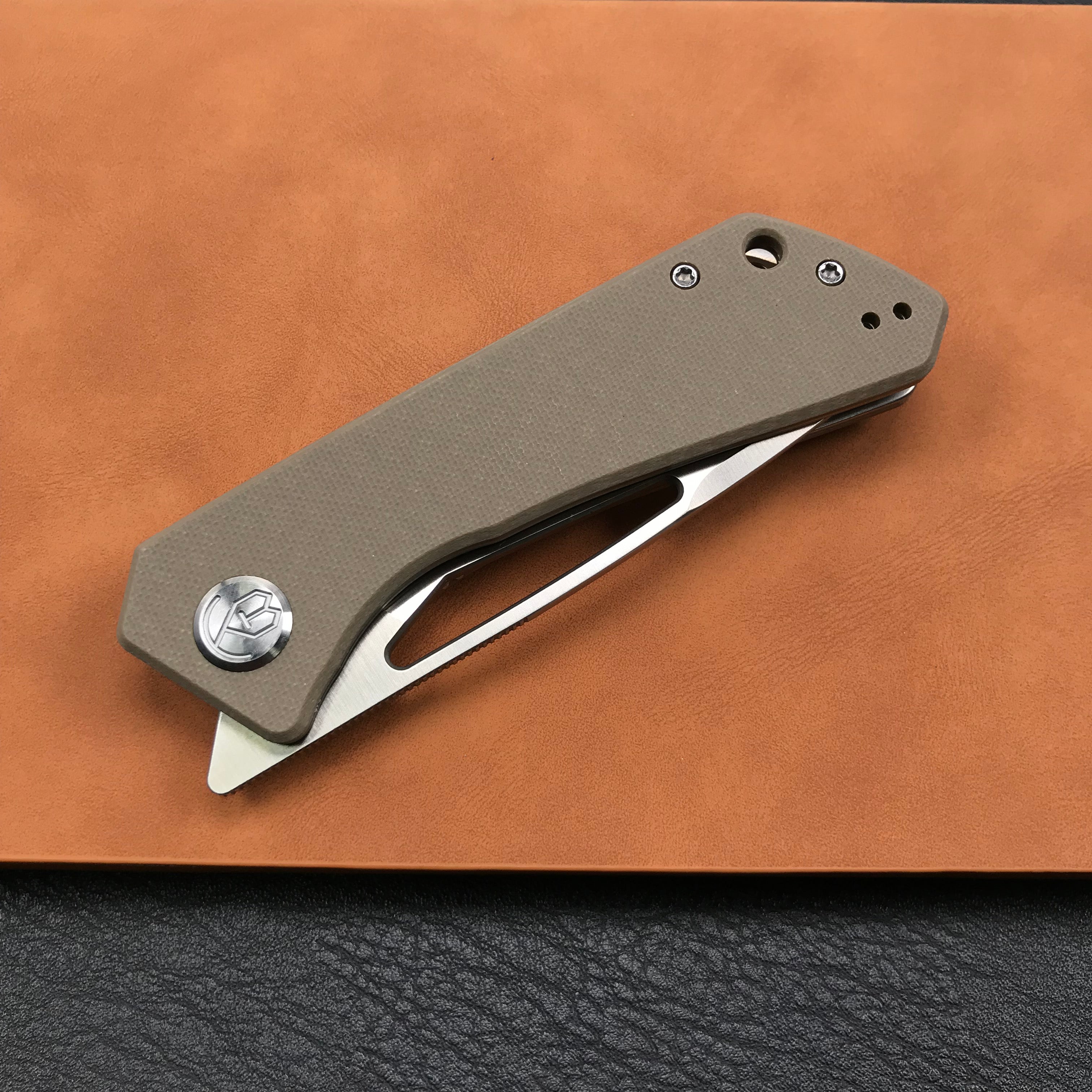 KUBEY KU331F Front Flipper EDC Pocket Folding Knife Tan G10 Handle 3.27" Satin D2