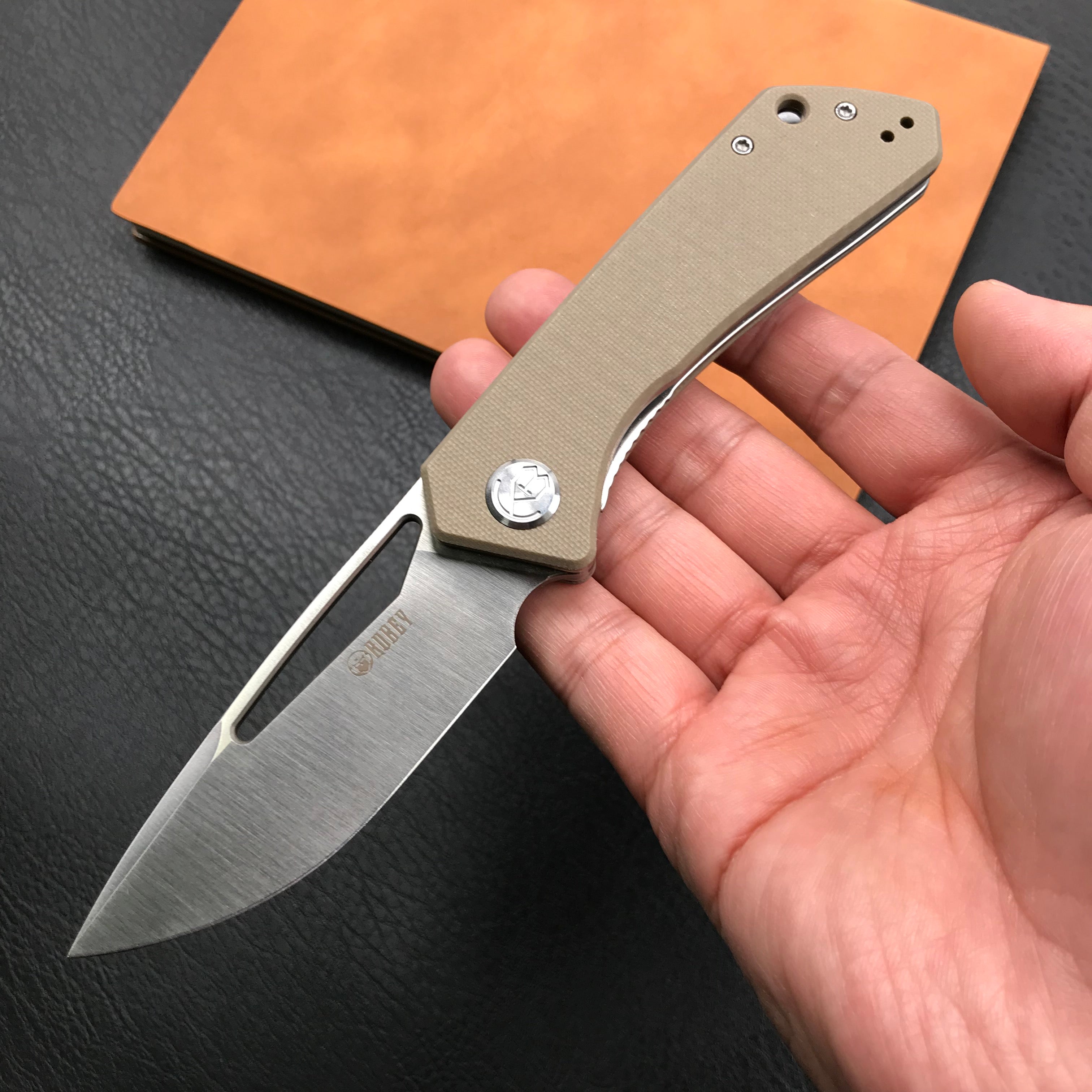 KUBEY KU331F Front Flipper EDC Pocket Folding Knife Tan G10 Handle 3.27" Satin D2