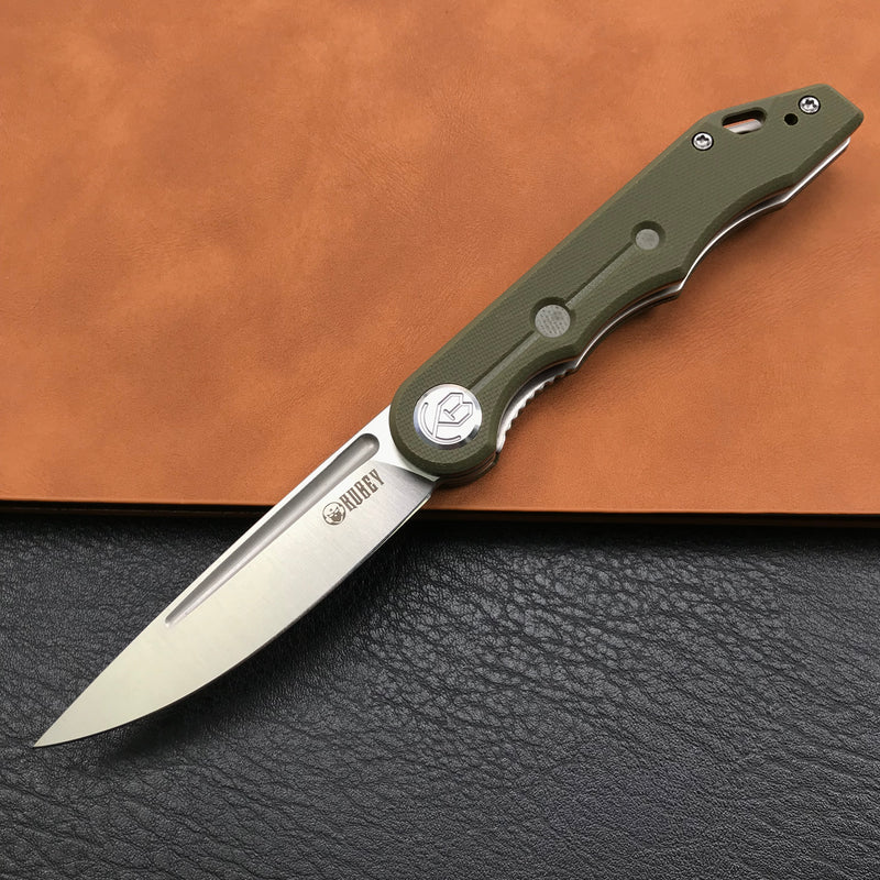 KUBEY KU2101D Mizo Liner Lock Front Flipper Folding Knife Green G10 Handle 3.15" Satin 14C28N
