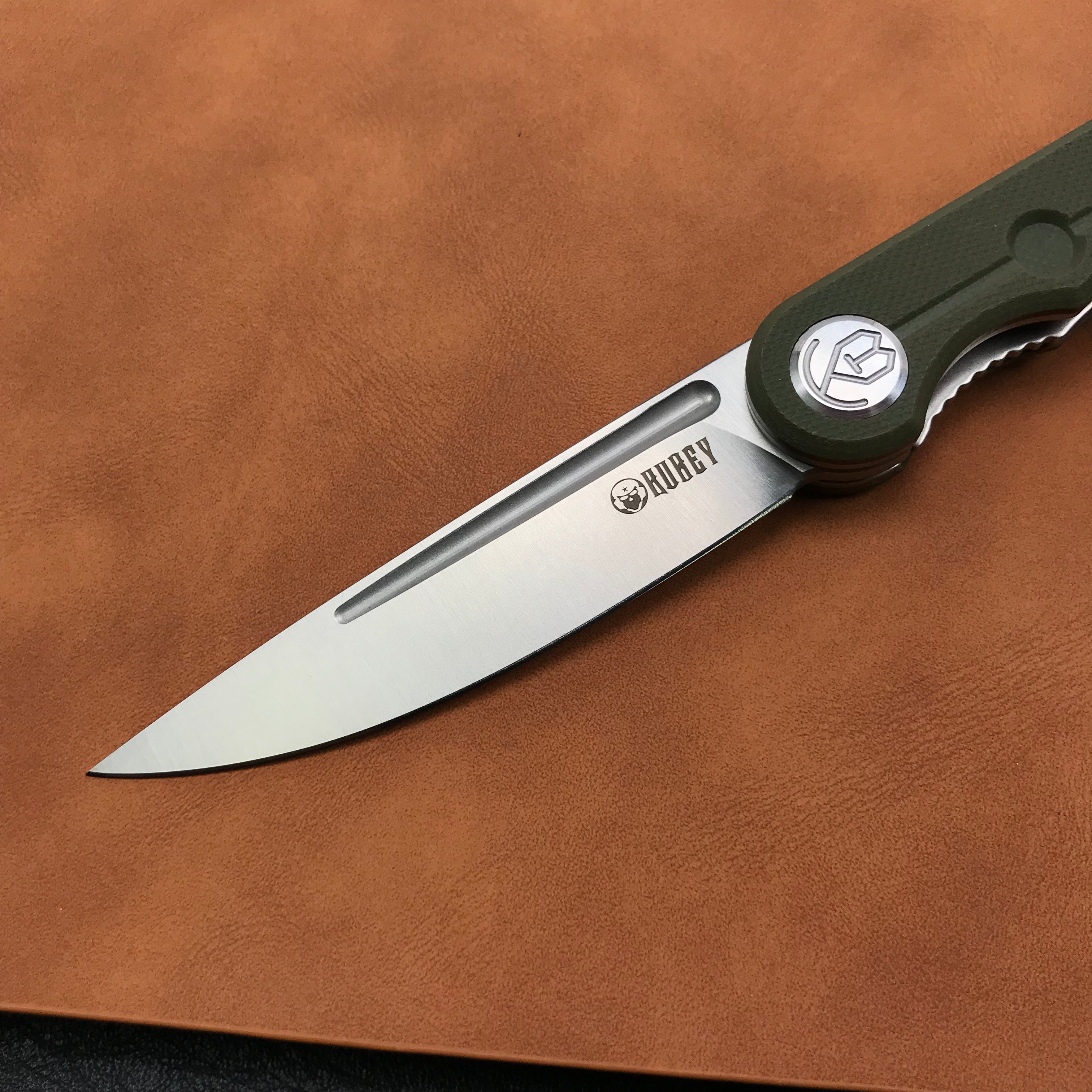 KUBEY KU2101D Mizo Liner Lock Front Flipper Folding Knife Green G10 Handle 3.15" Satin 14C28N