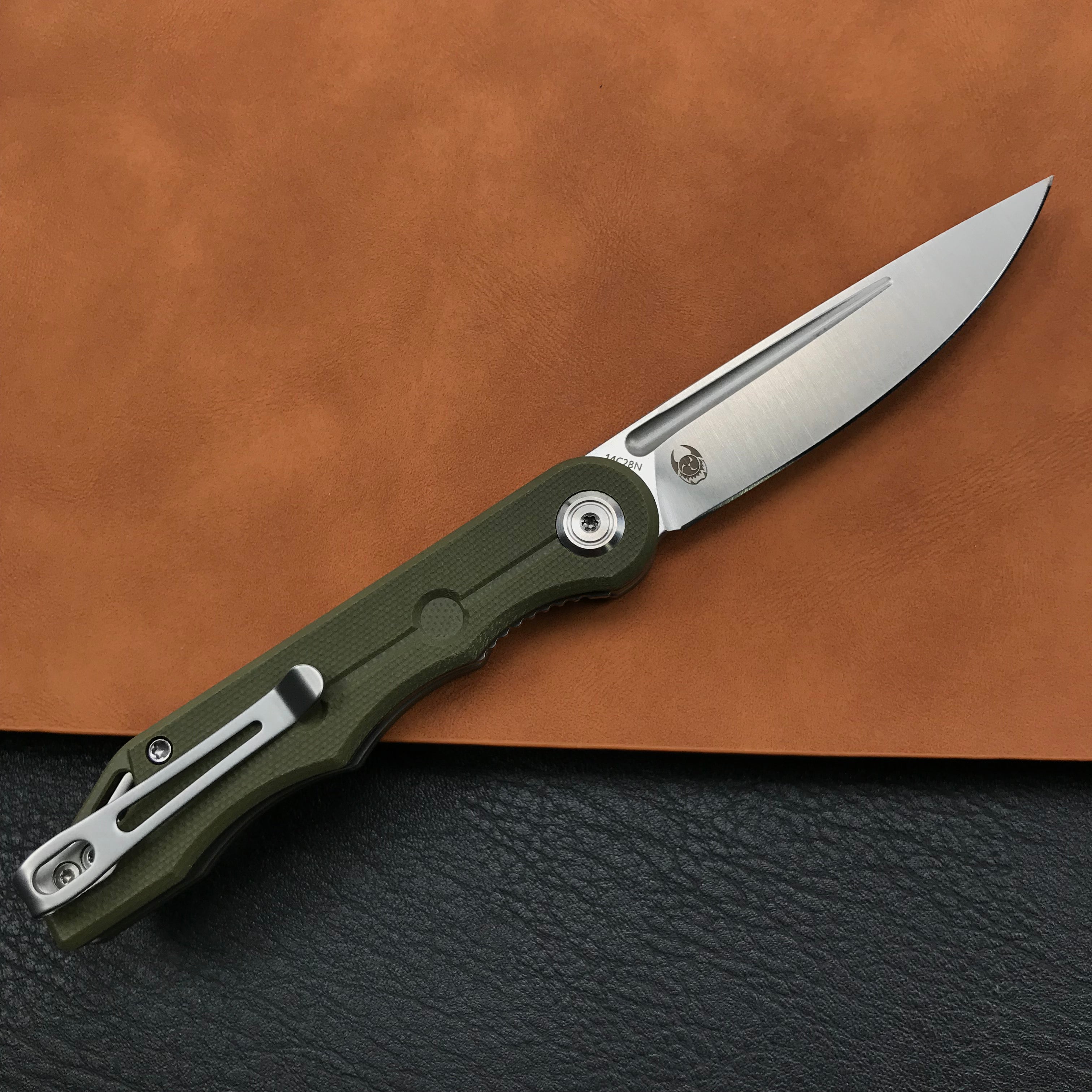 KUBEY KU2101D Mizo Liner Lock Front Flipper Folding Knife Green G10 Handle 3.15" Satin 14C28N