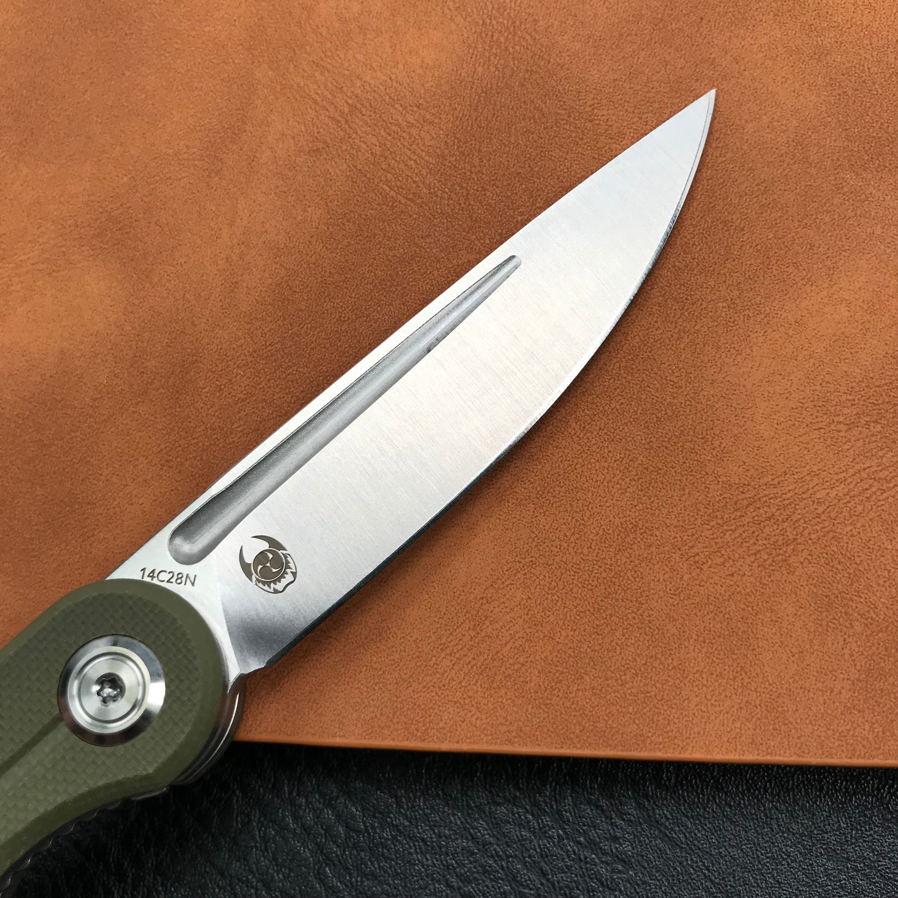 KUBEY KU2101D Mizo Liner Lock Front Flipper Folding Knife Green G10 Handle 3.15" Satin 14C28N