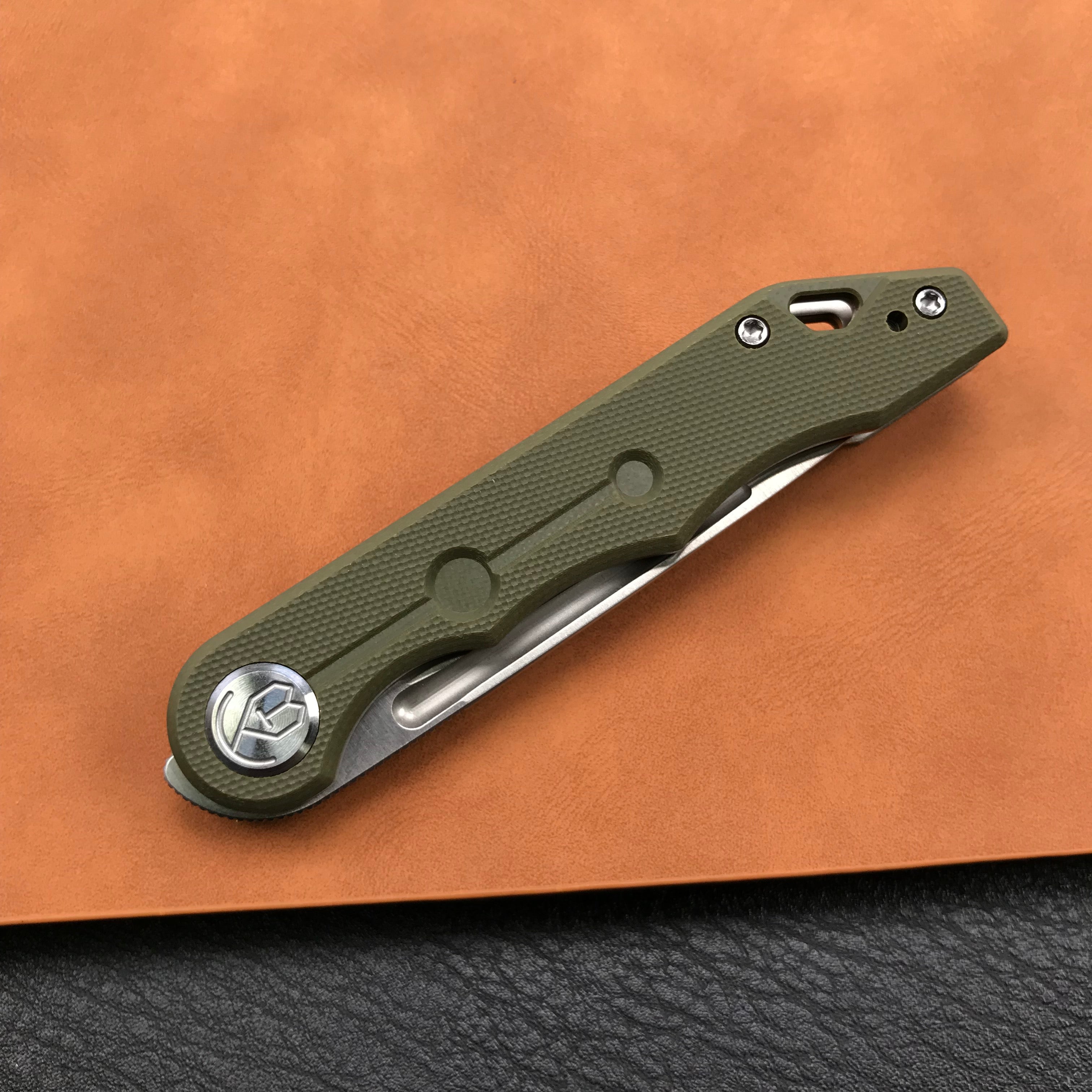 KUBEY KU2101D Mizo Liner Lock Front Flipper Folding Knife Green G10 Handle 3.15" Satin 14C28N