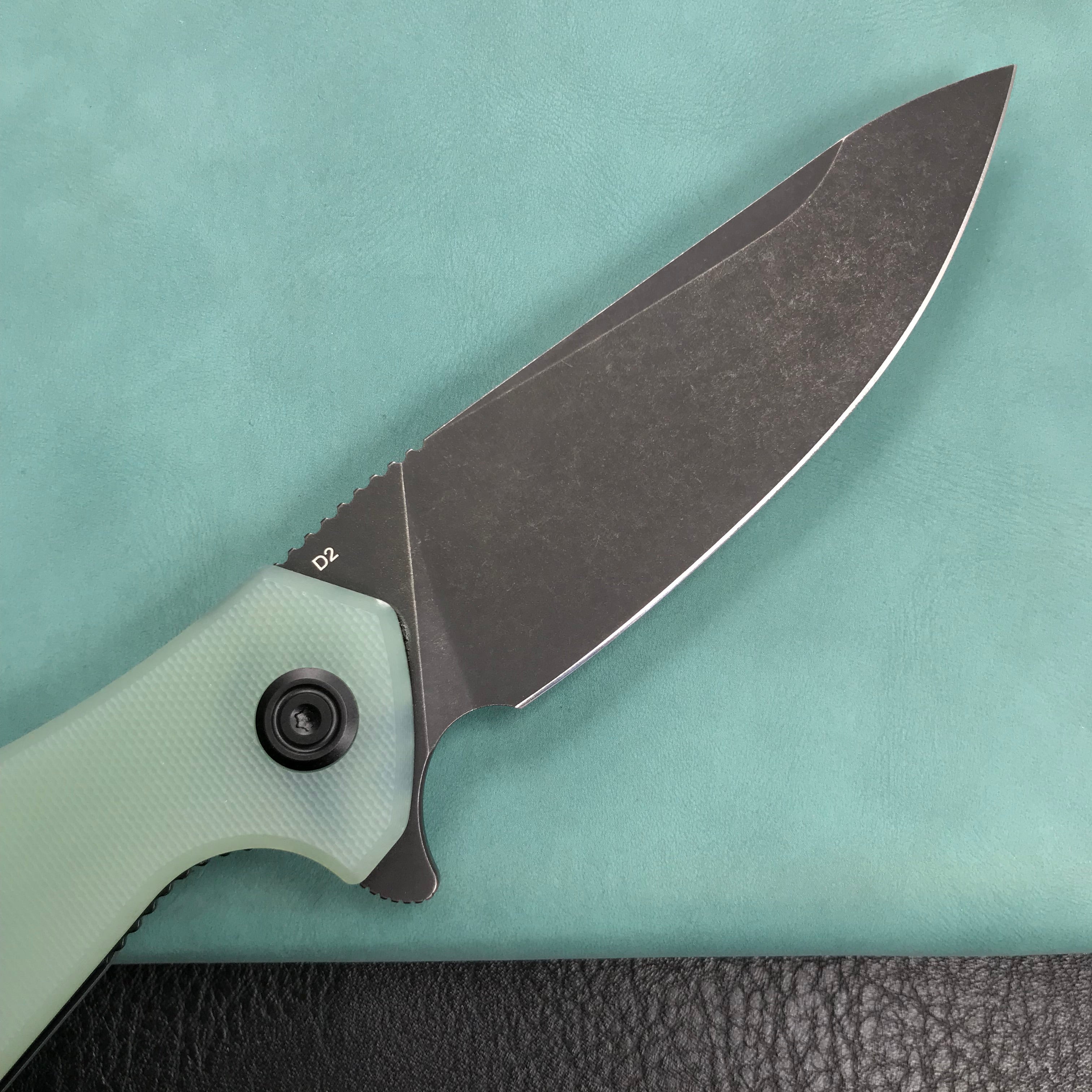 KUBEY KU117G Nova Liner Lock Flipper Folding Pocket Knife Jade  G10 Handle Black Stonewashed D2