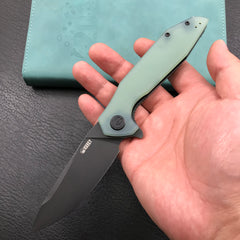 KUBEY KU117G Nova Liner Lock Flipper Folding Pocket Knife Jade  G10 Handle Black Stonewashed D2