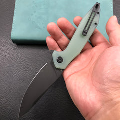 KUBEY KU117G Nova Liner Lock Flipper Folding Pocket Knife Jade  G10 Handle Black Stonewashed D2