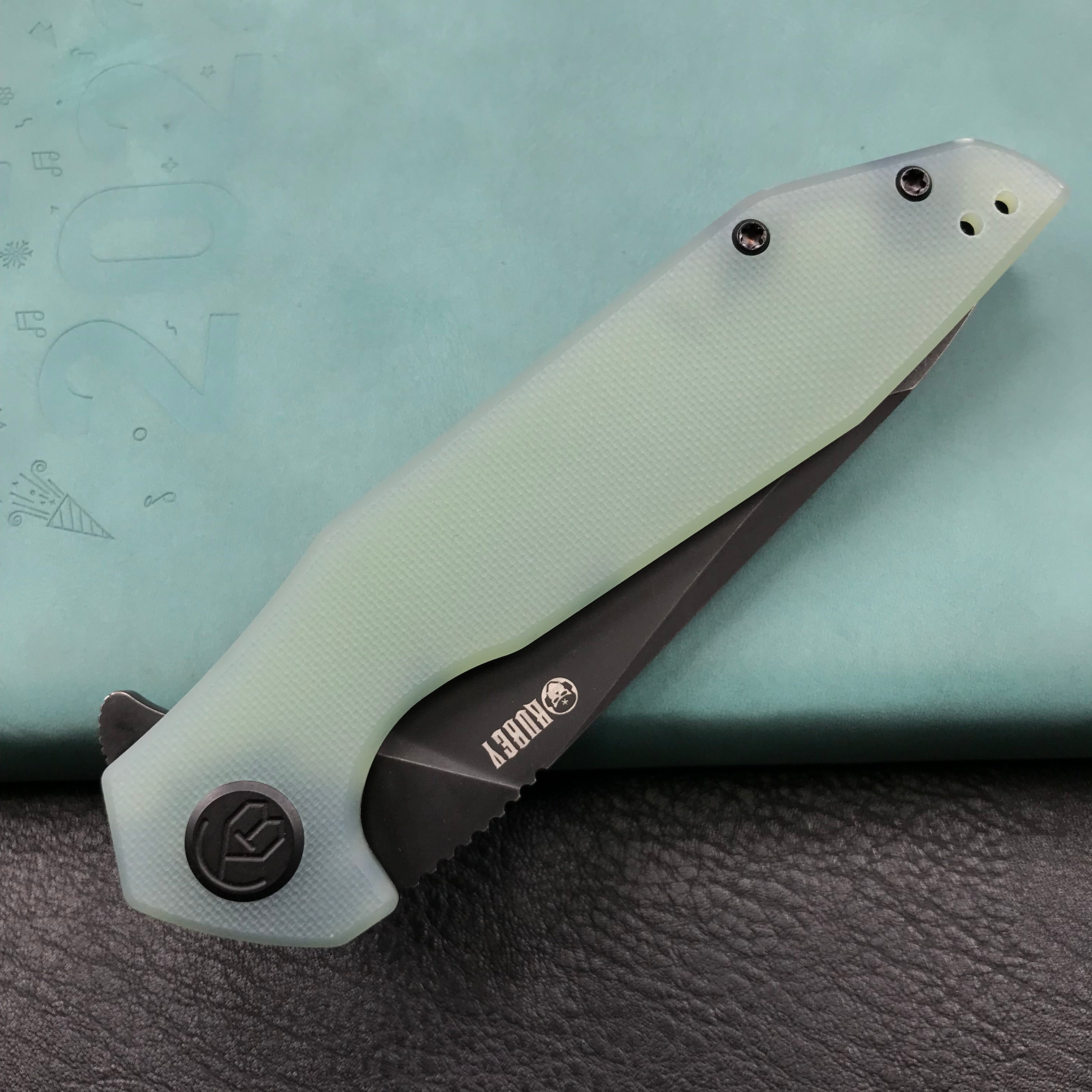 KUBEY KU117G Nova Liner Lock Flipper Folding Pocket Knife Jade  G10 Handle Black Stonewashed D2