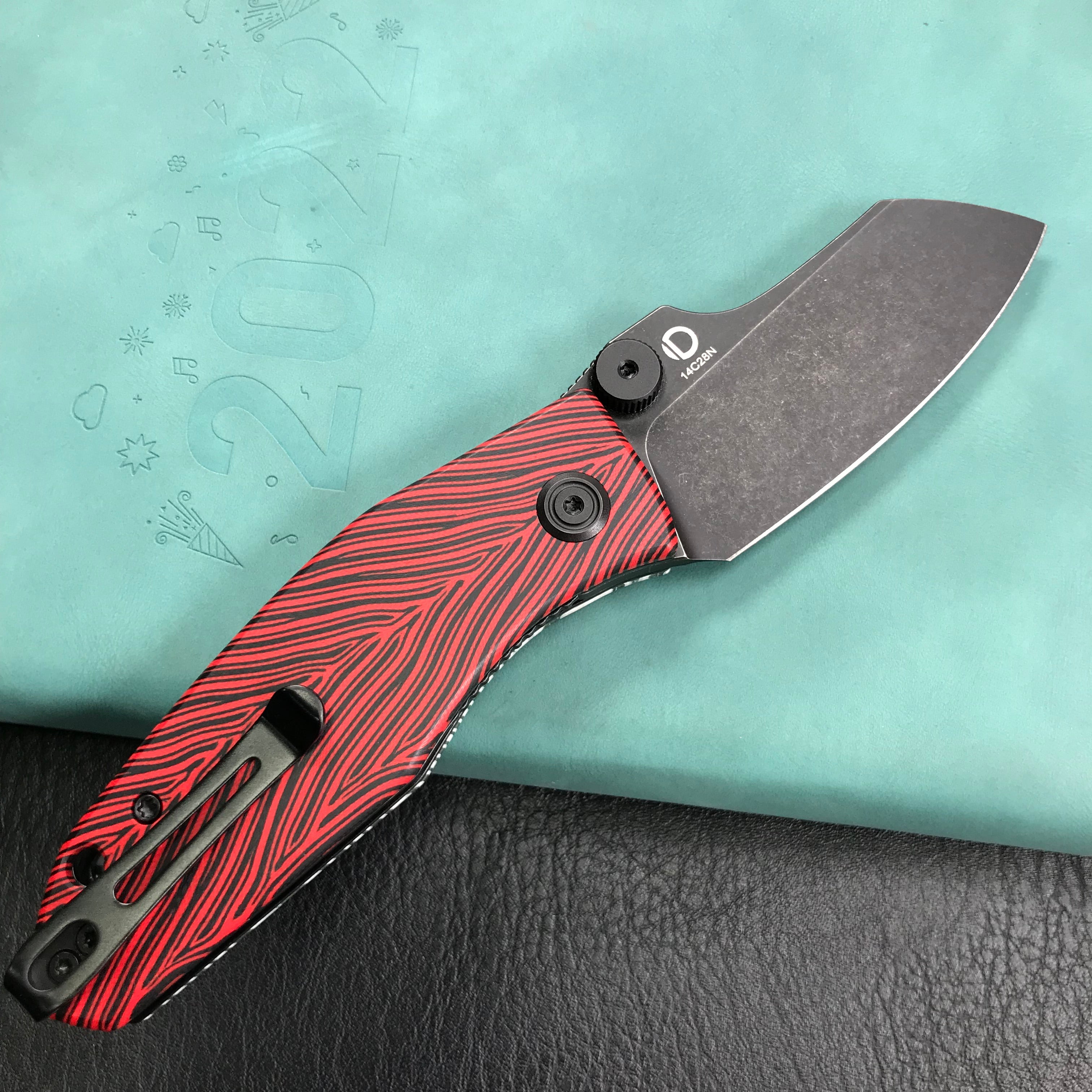 Exclusives KUBEY KU337 Monsterdog Folding Knife  Black &amp;  white red  G10 Handle 2.95" Dark Stonewashed 14C28N