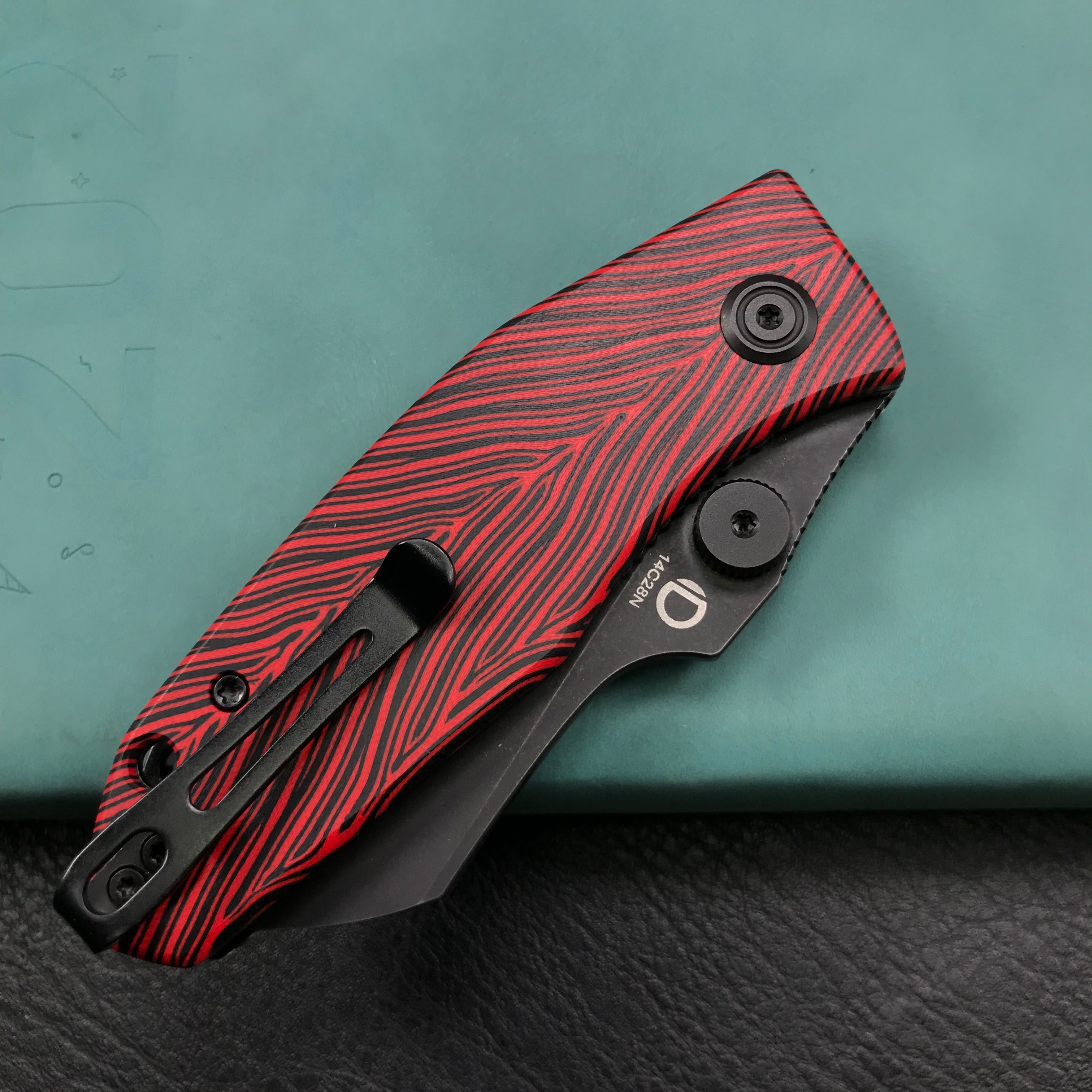 Exclusives KUBEY KU337 Monsterdog Folding Knife  Black &amp;  white red  G10 Handle 2.95" Dark Stonewashed 14C28N