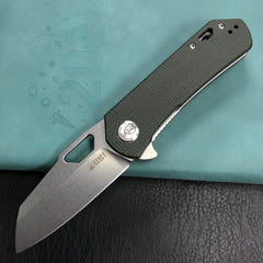 KUBEY KU332L Duroc Liner Lock Flipper Folding Knife  Green Micarta Handle 2.91" Blasted Stonewashed AUS-10