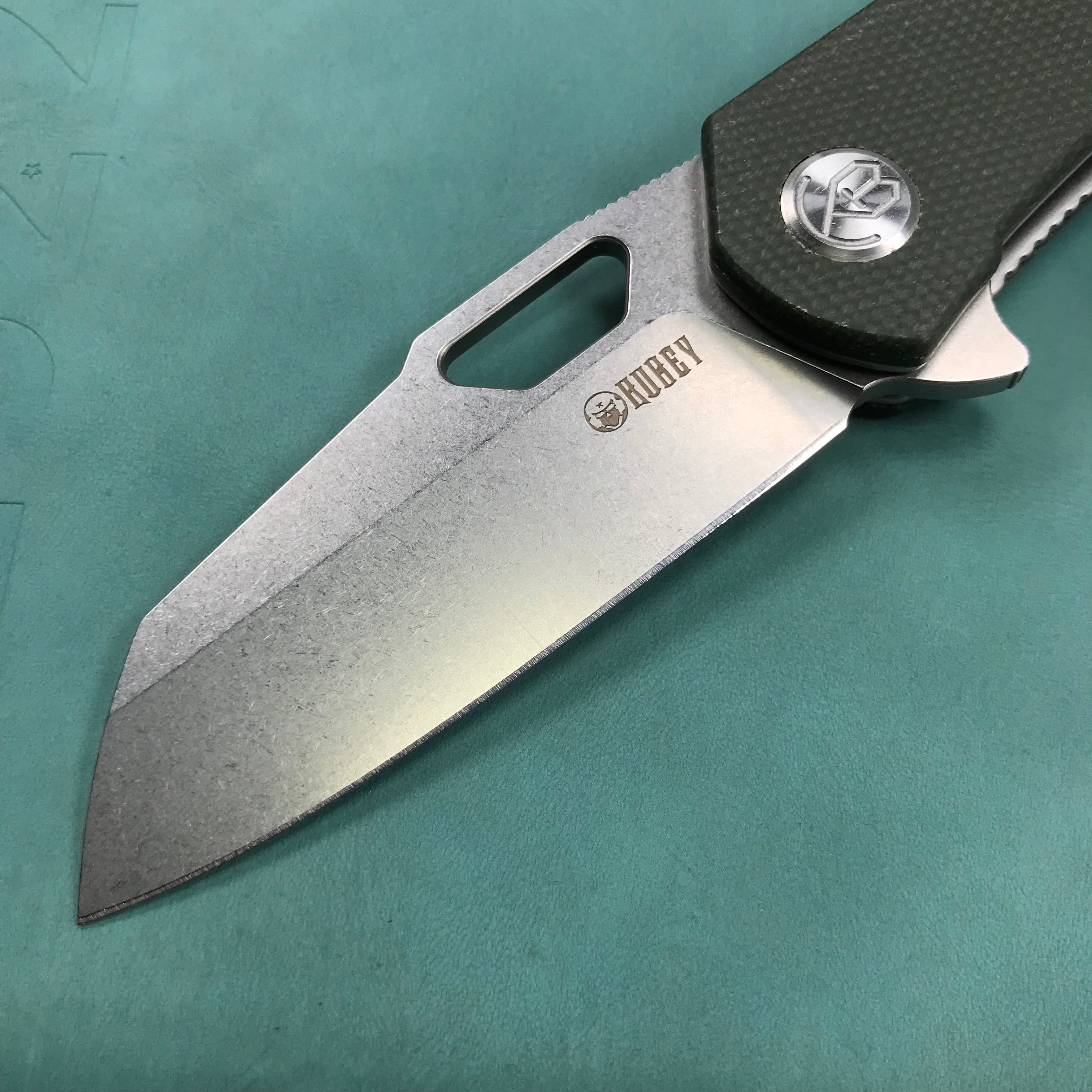 KUBEY KU332L Duroc Liner Lock Flipper Folding Knife  Green Micarta Handle 2.91" Blasted Stonewashed AUS-10